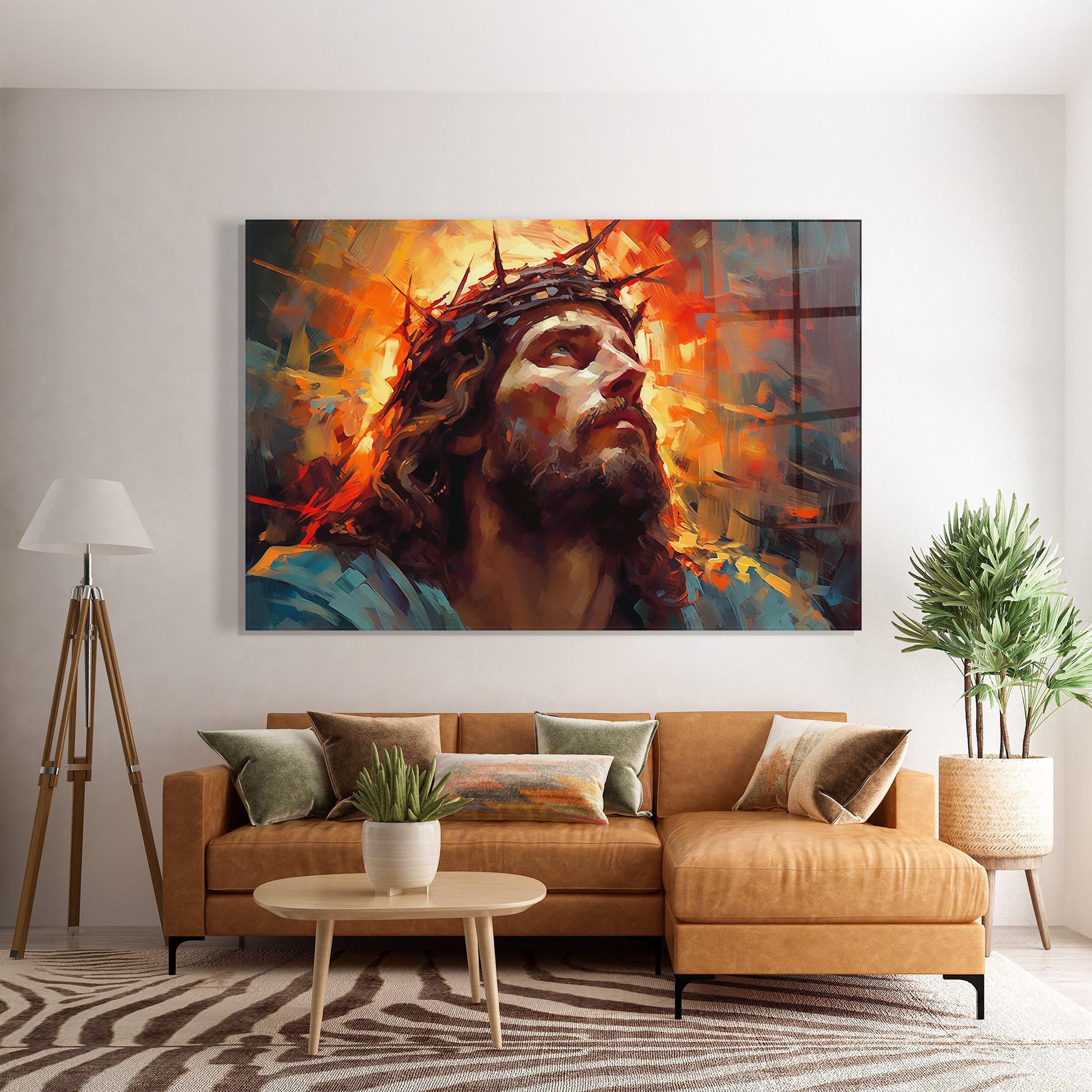 Tablou Sticla Jesus Crown Light mockup 7