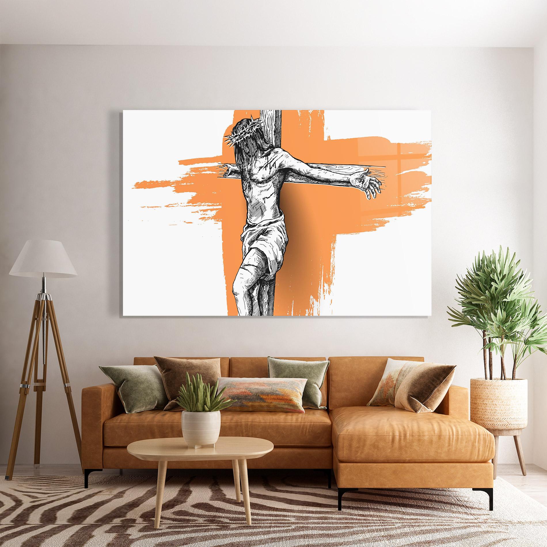 Tablou Sticla Orange Art Jesus mockup 7
