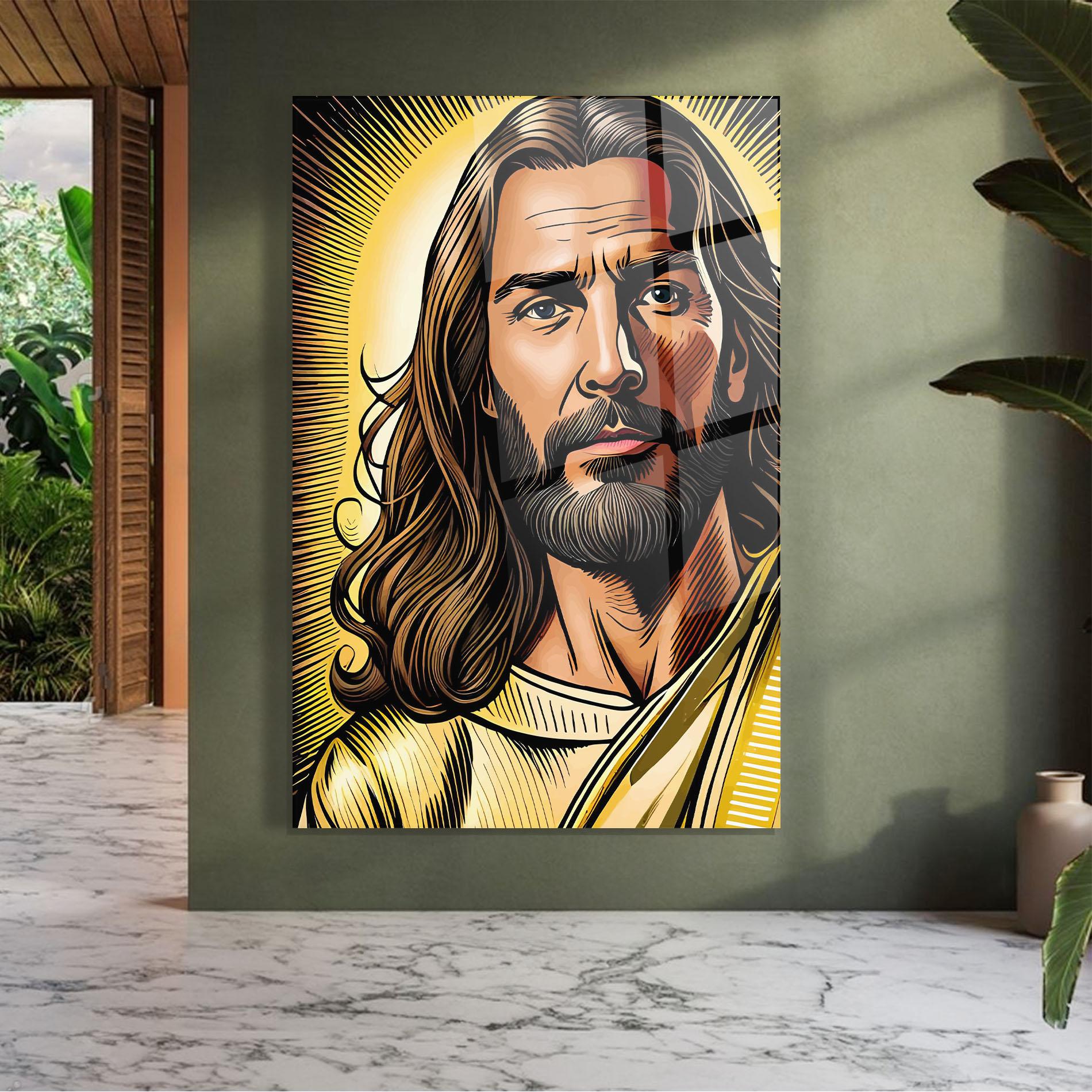 Tablou Sticla Gold Art Jesus mockup 7