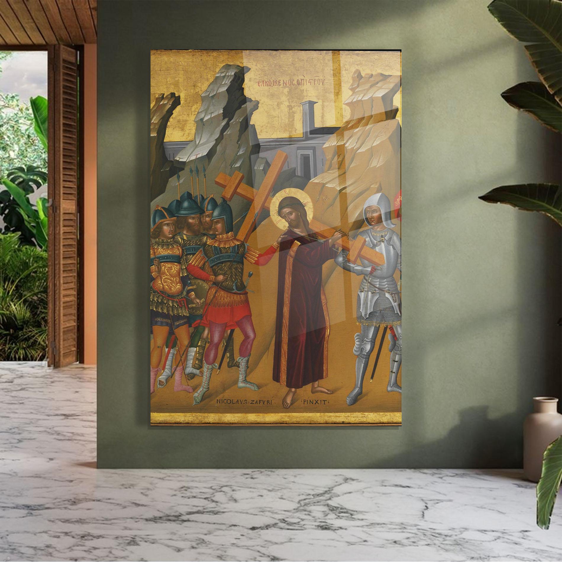 Tablou Sticla Walking With Cross mockup 7