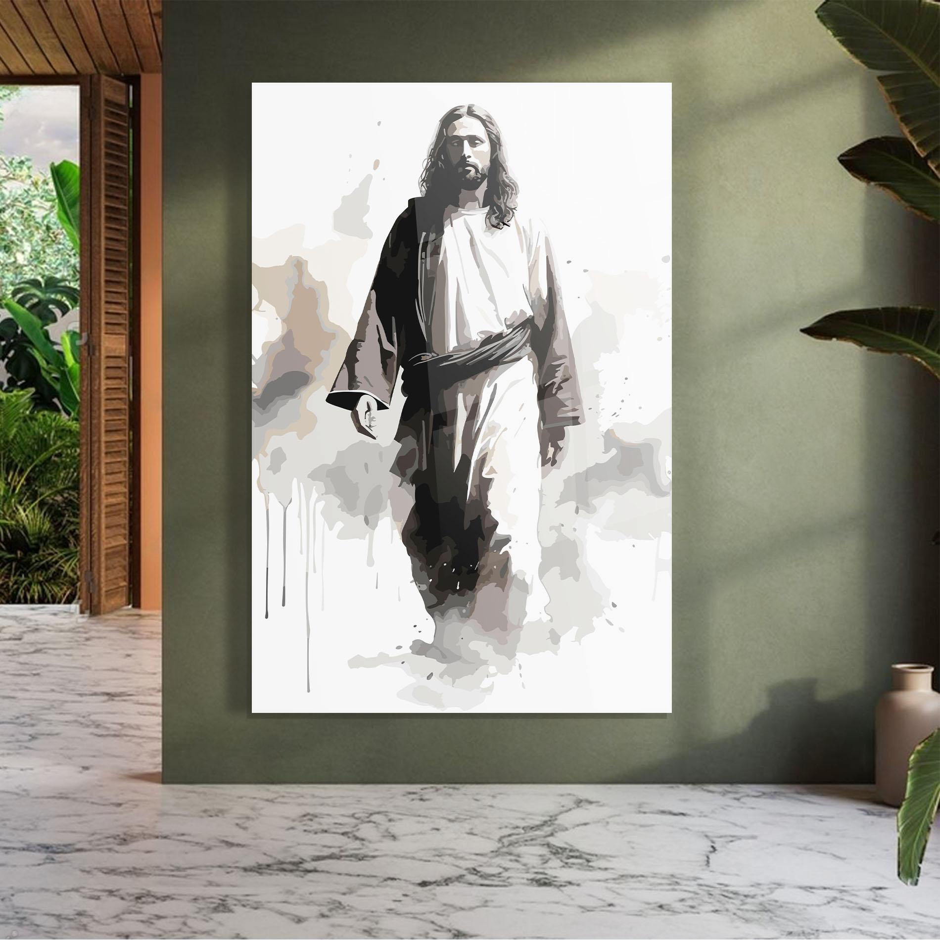 Tablou Sticla Watercolor Jesus mockup 7