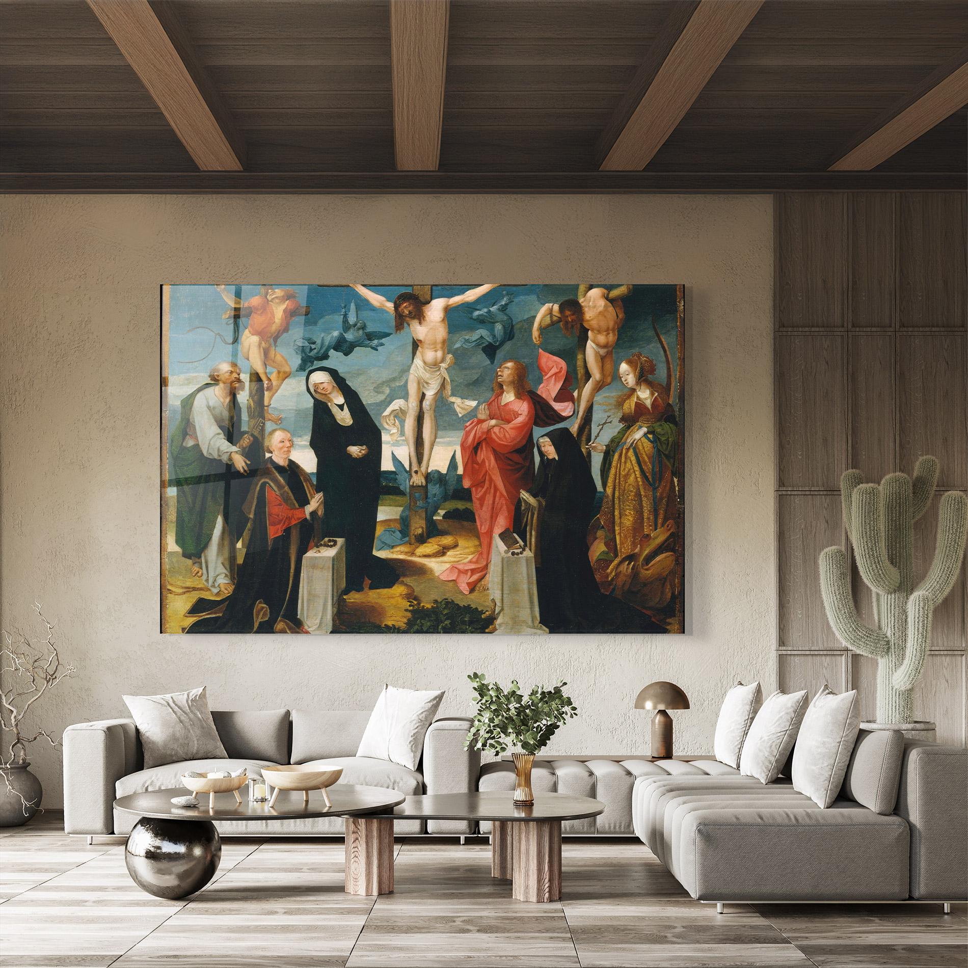 Tablou Sticla Jesus Cross Birds mockup 8