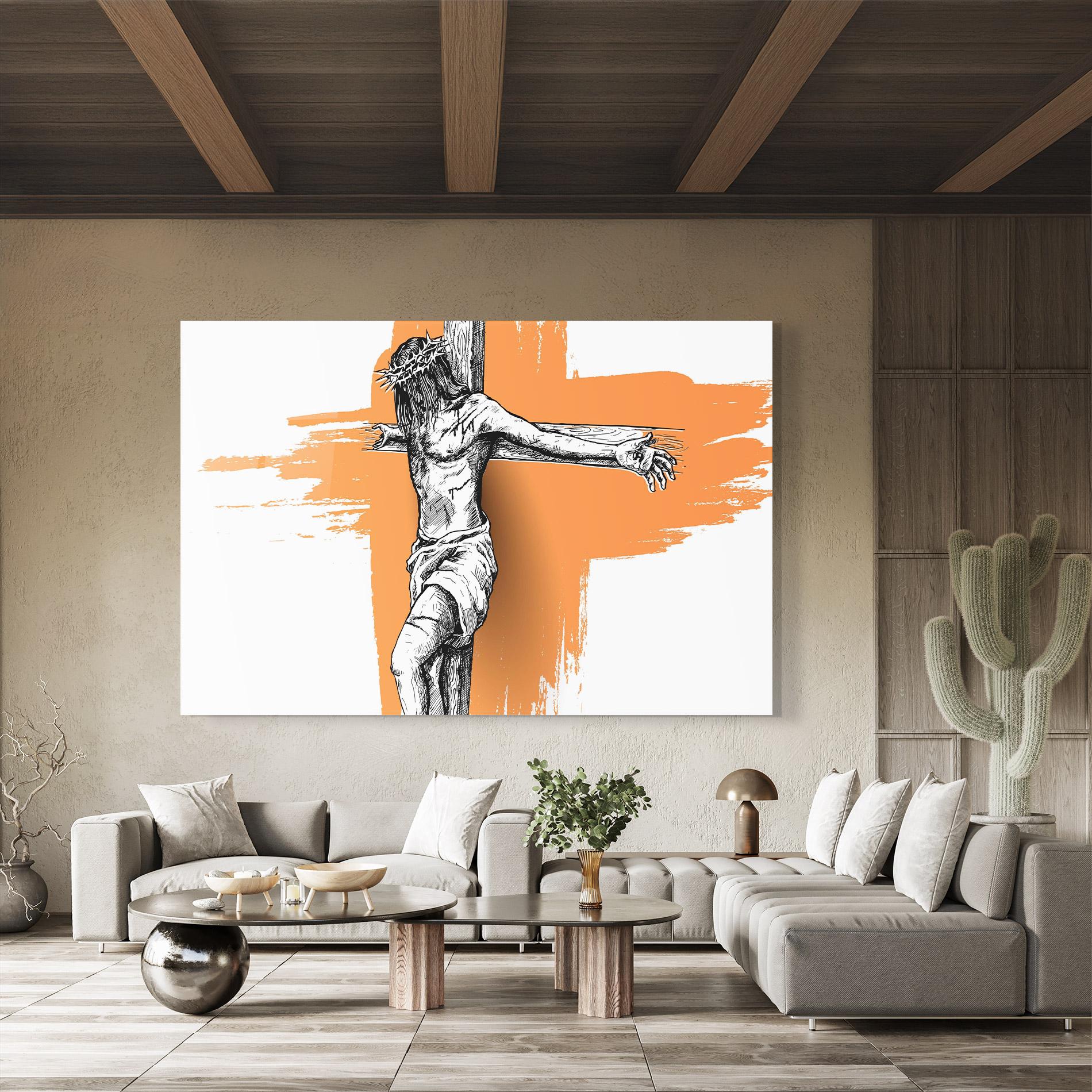 Tablou Sticla Orange Art Jesus mockup 8