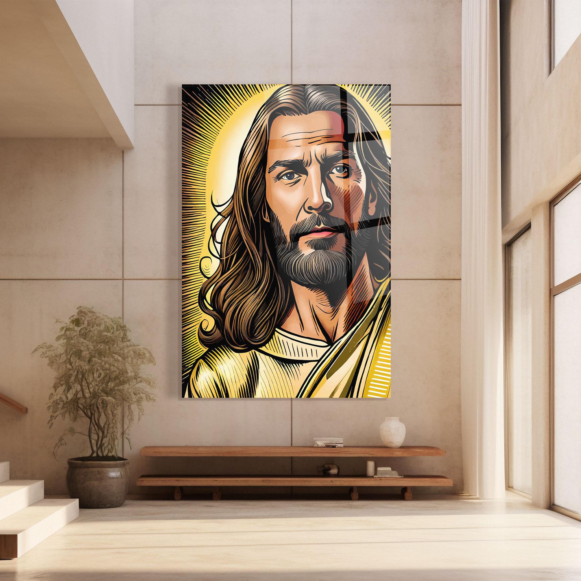 Tablou Sticla Gold Art Jesus mockup 8