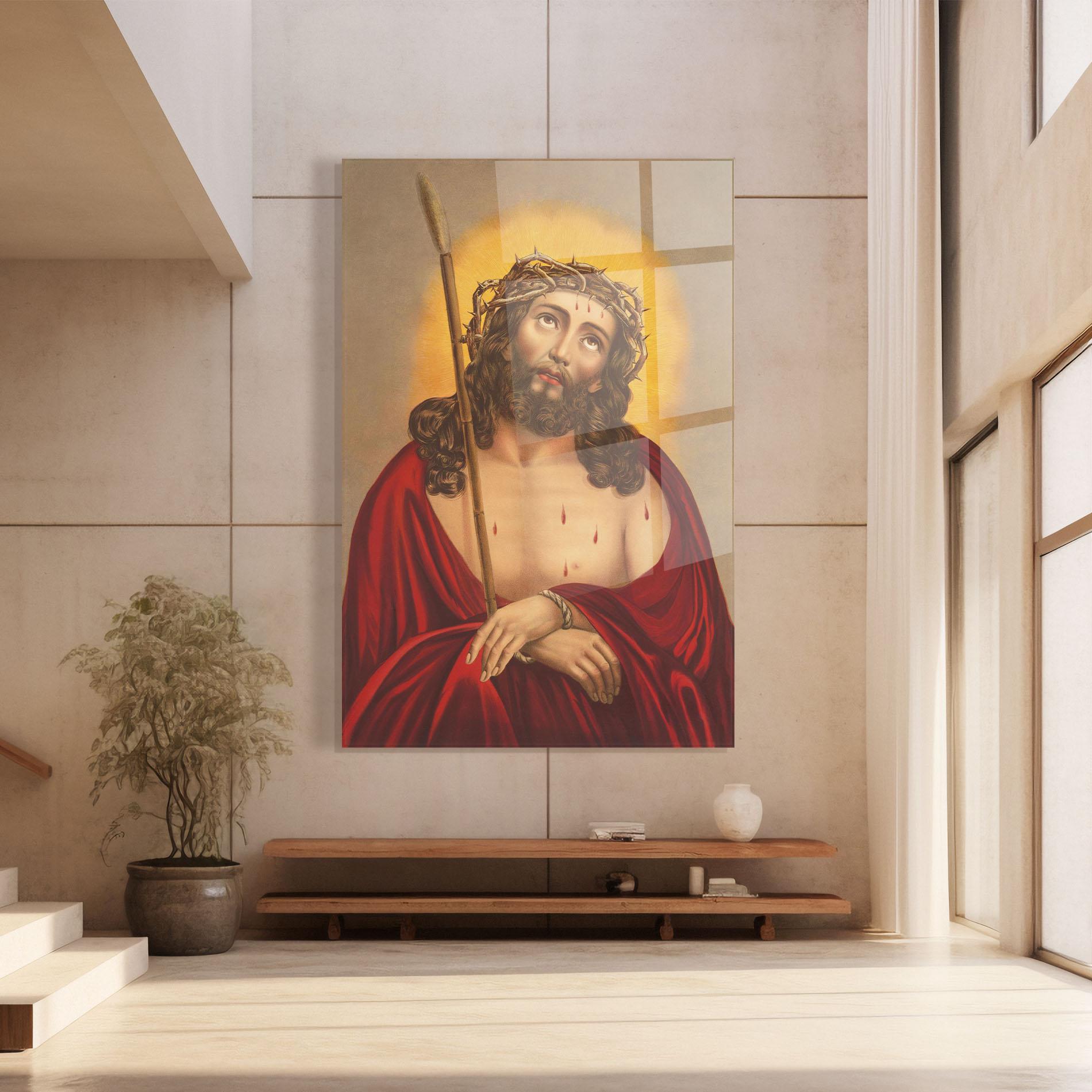 Tablou Sticla Red Dresses Jesus mockup 8