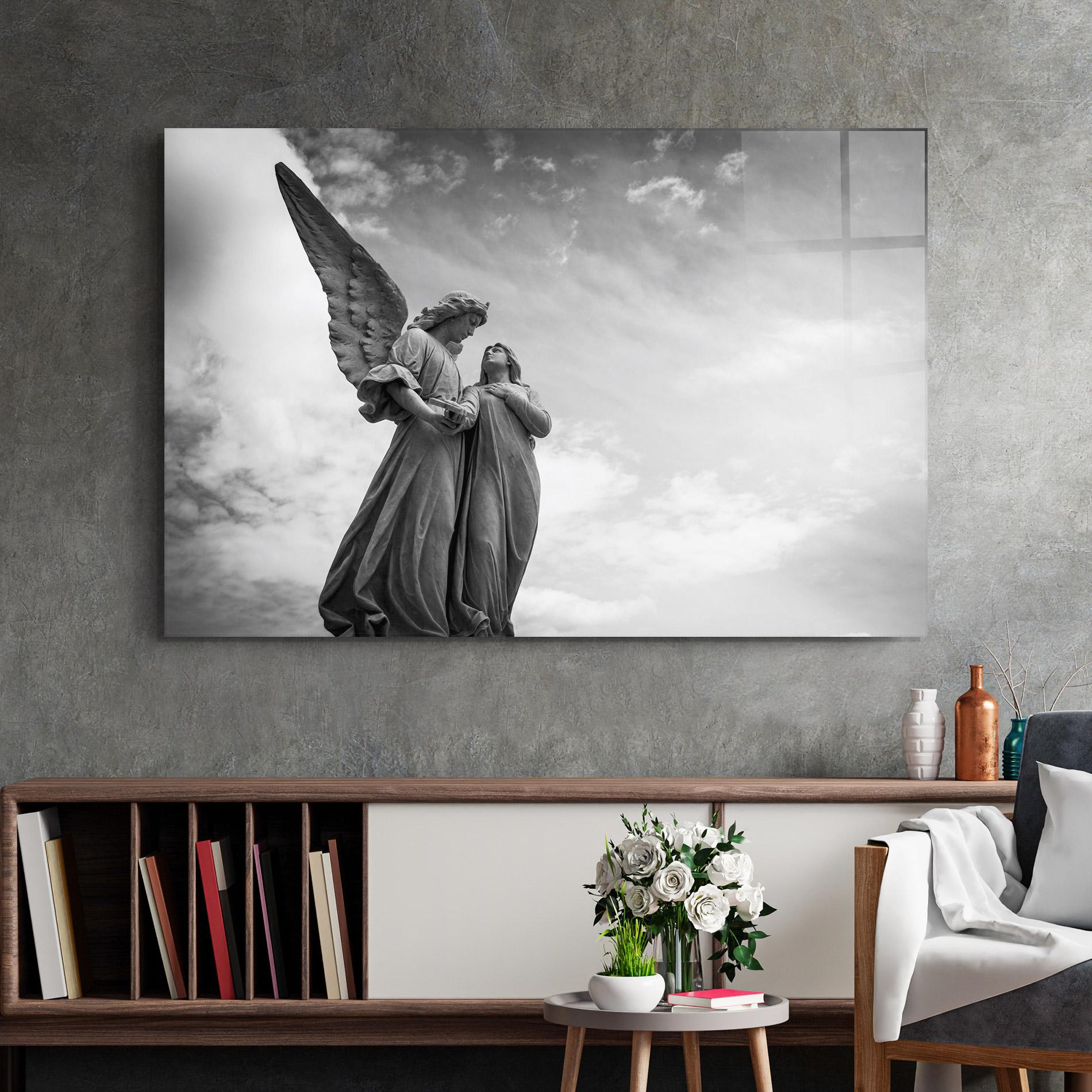 Tablou Sticla Grey Stone Angels mockup 2