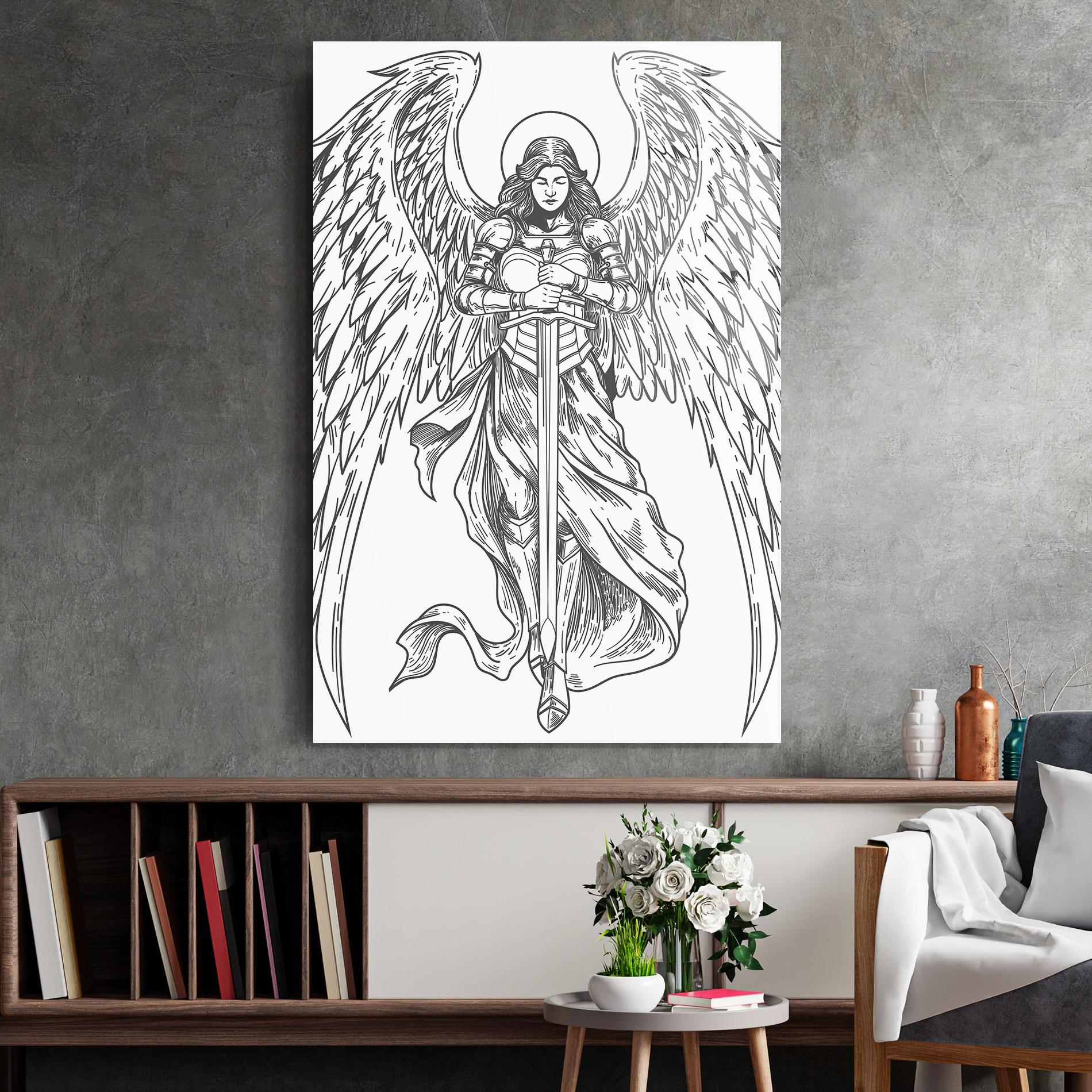 Tablou Sticla Grey Line Angel mockup 2
