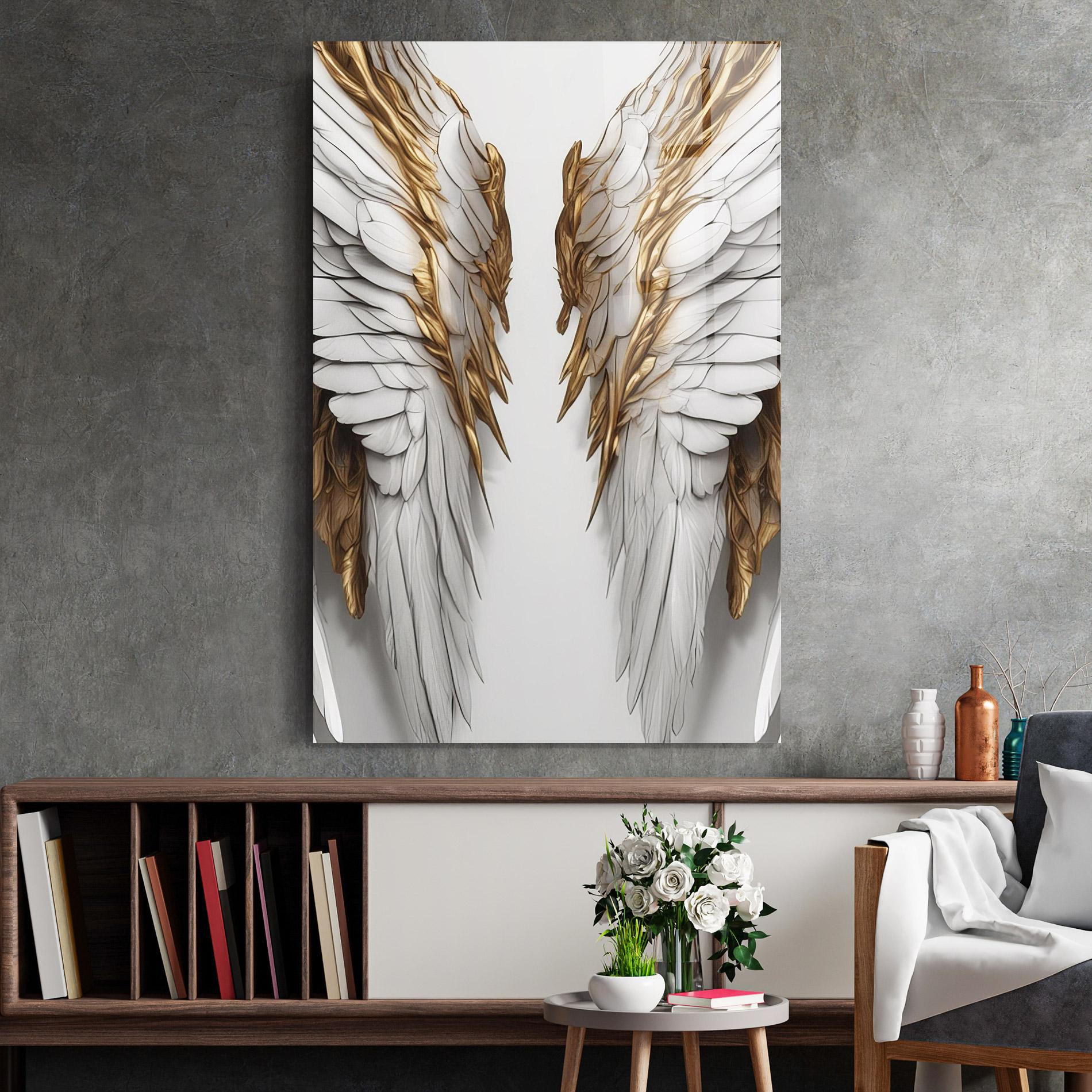 Tablou Sticla Realistic Gold Angel Wings mockup 2