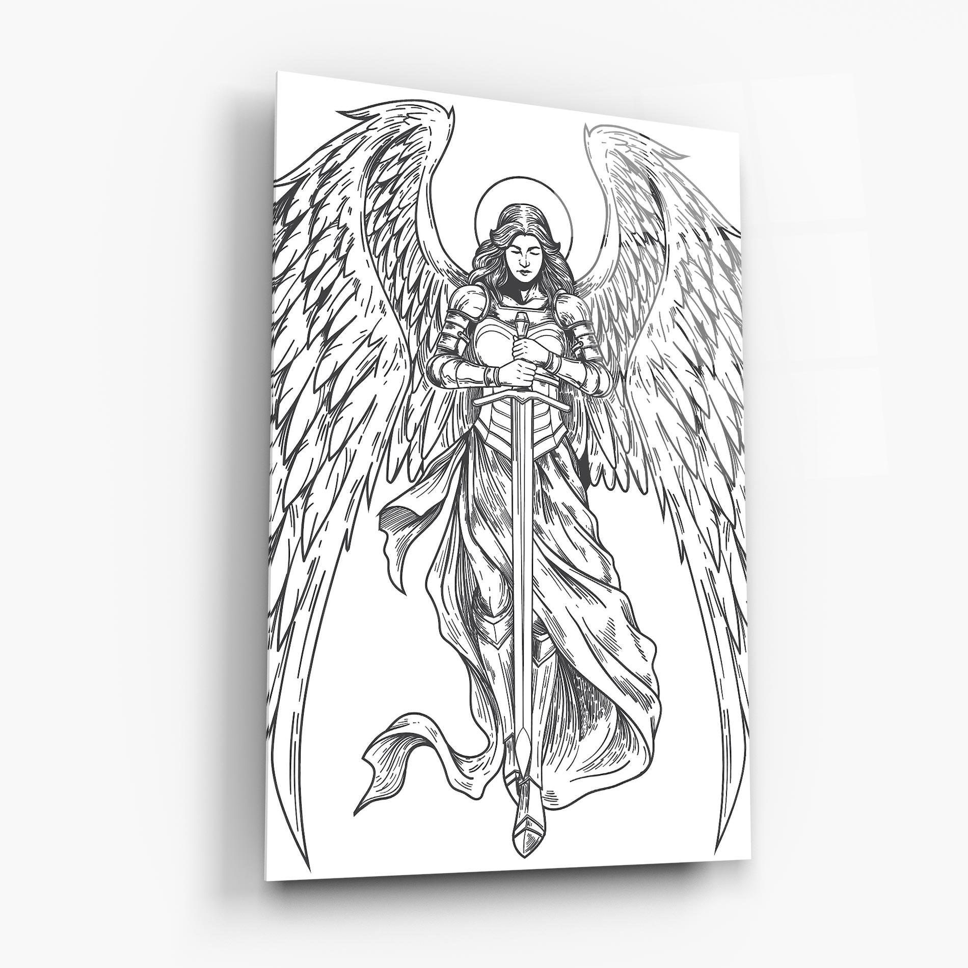 Tablou Sticla Grey Line Angel mockup 6