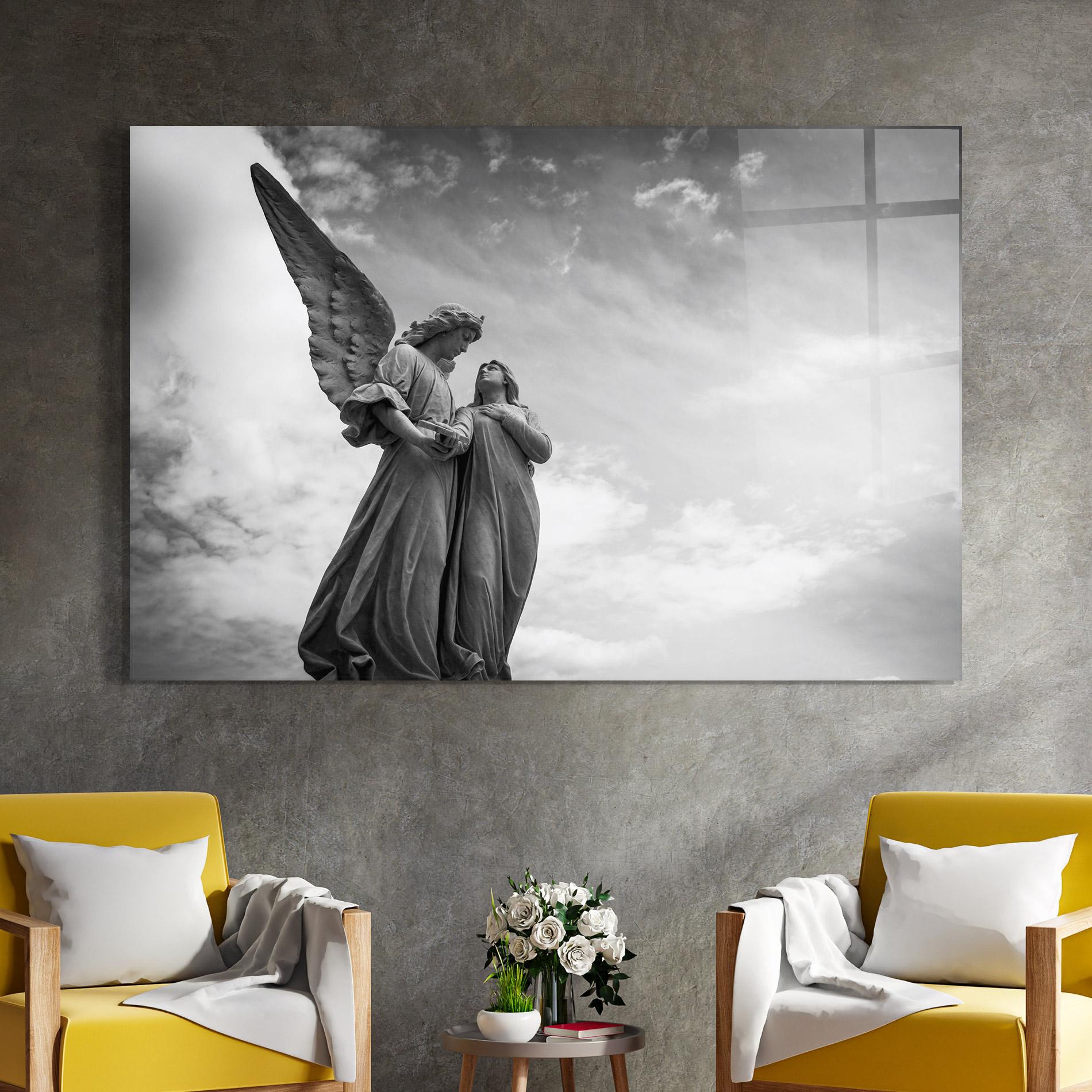 Tablou Sticla Grey Stone Angels mockup 4