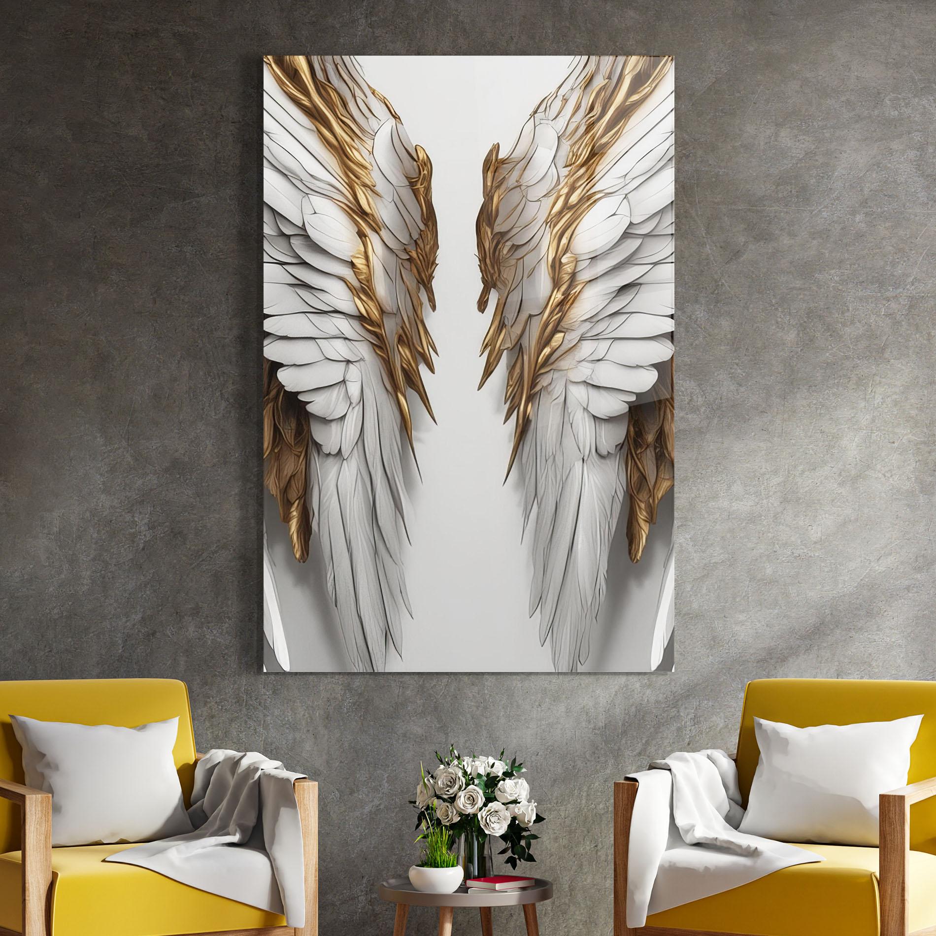 Tablou Sticla Realistic Gold Angel Wings mockup 4