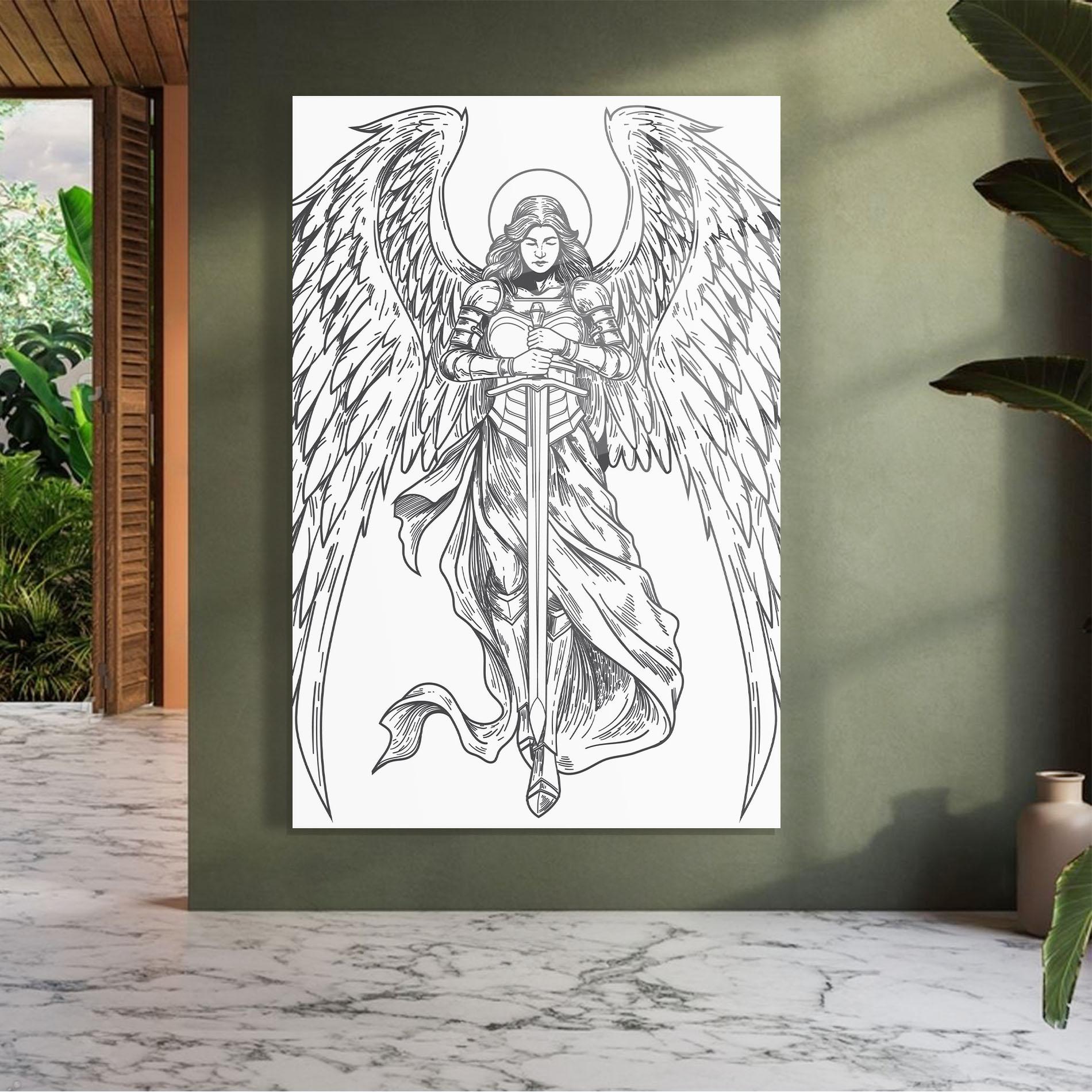Tablou Sticla Grey Line Angel mockup 7