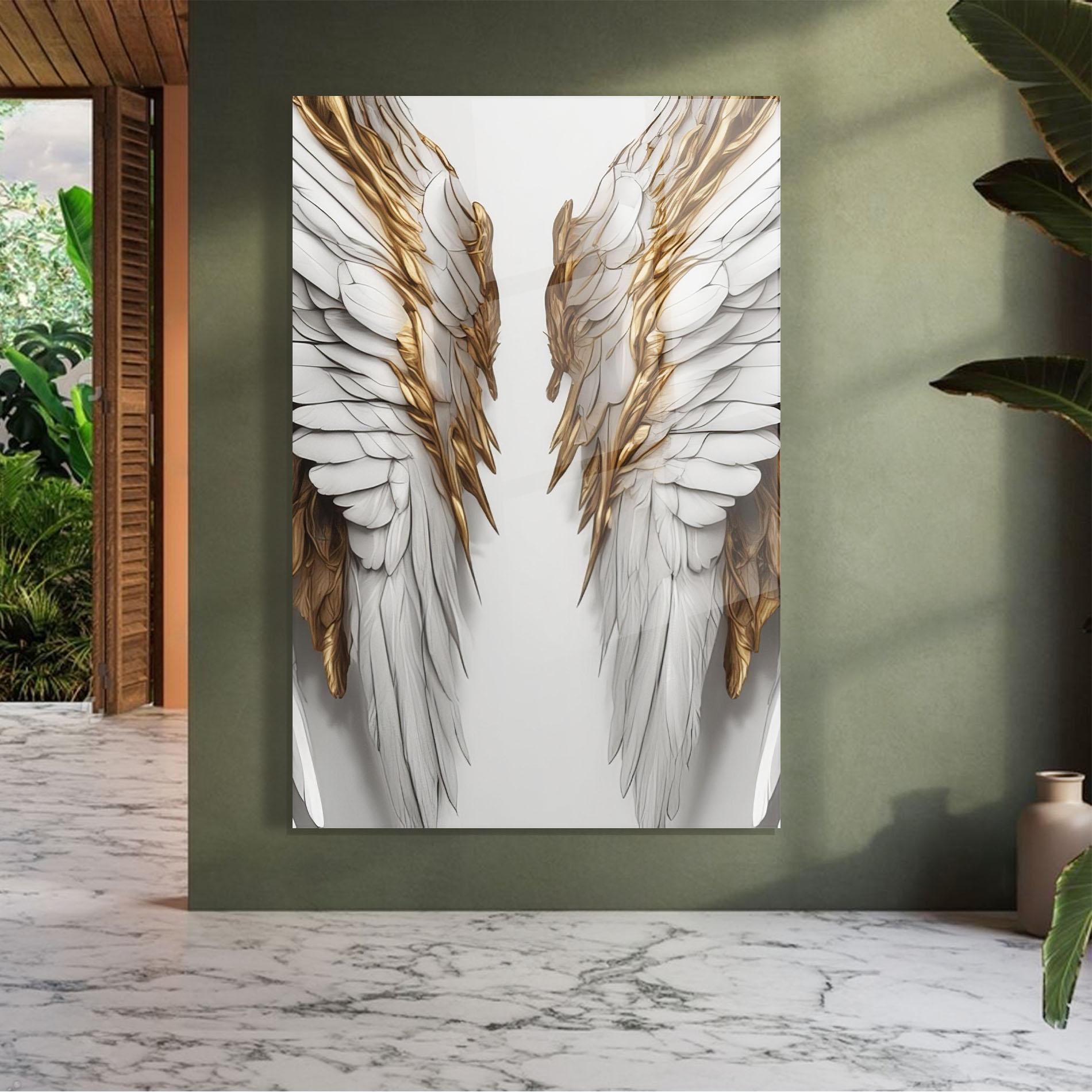 Tablou Sticla Realistic Gold Angel Wings mockup 7