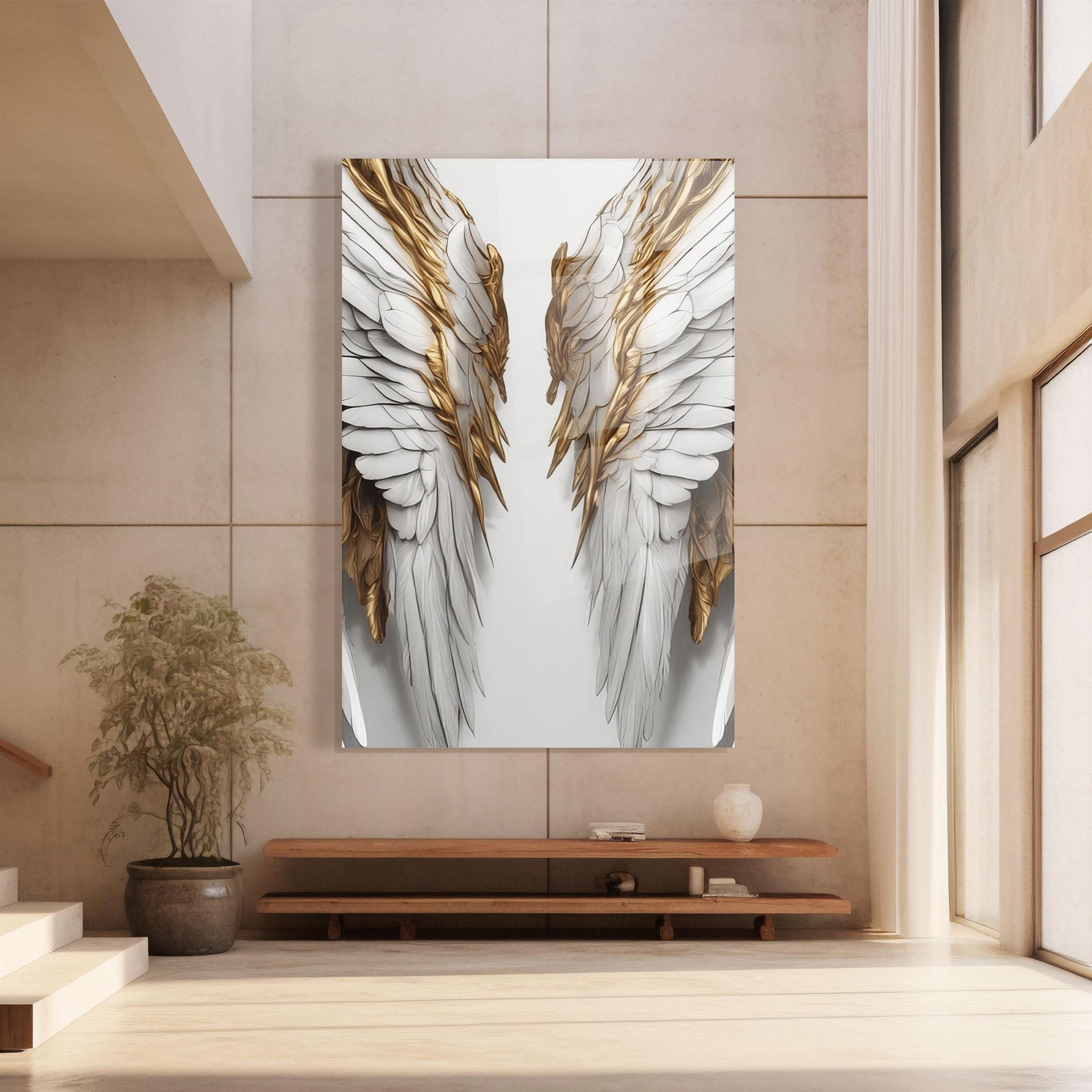 Tablou Sticla Realistic Gold Angel Wings mockup 8