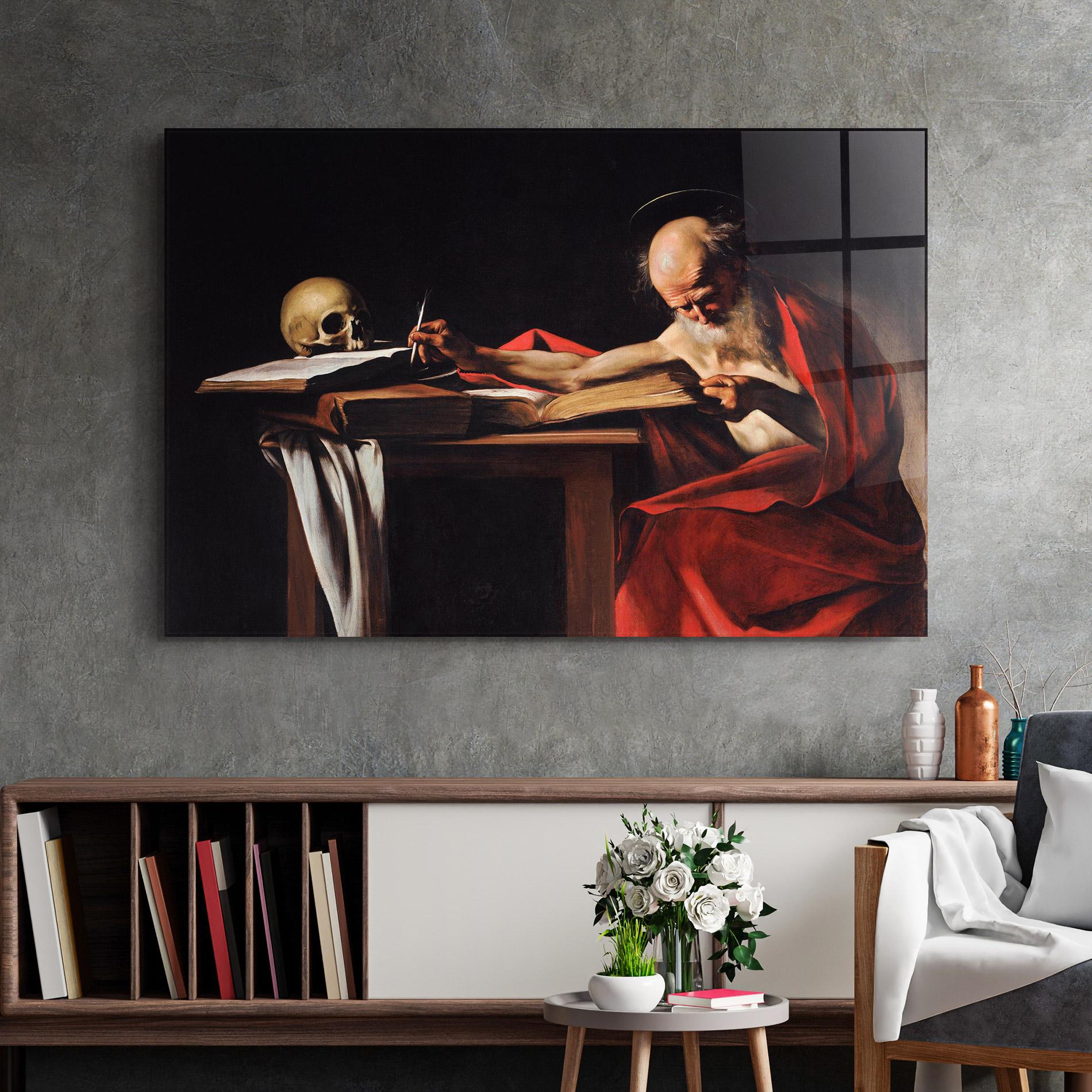 Tablou Sticla Saint Jerome Writing mockup 2