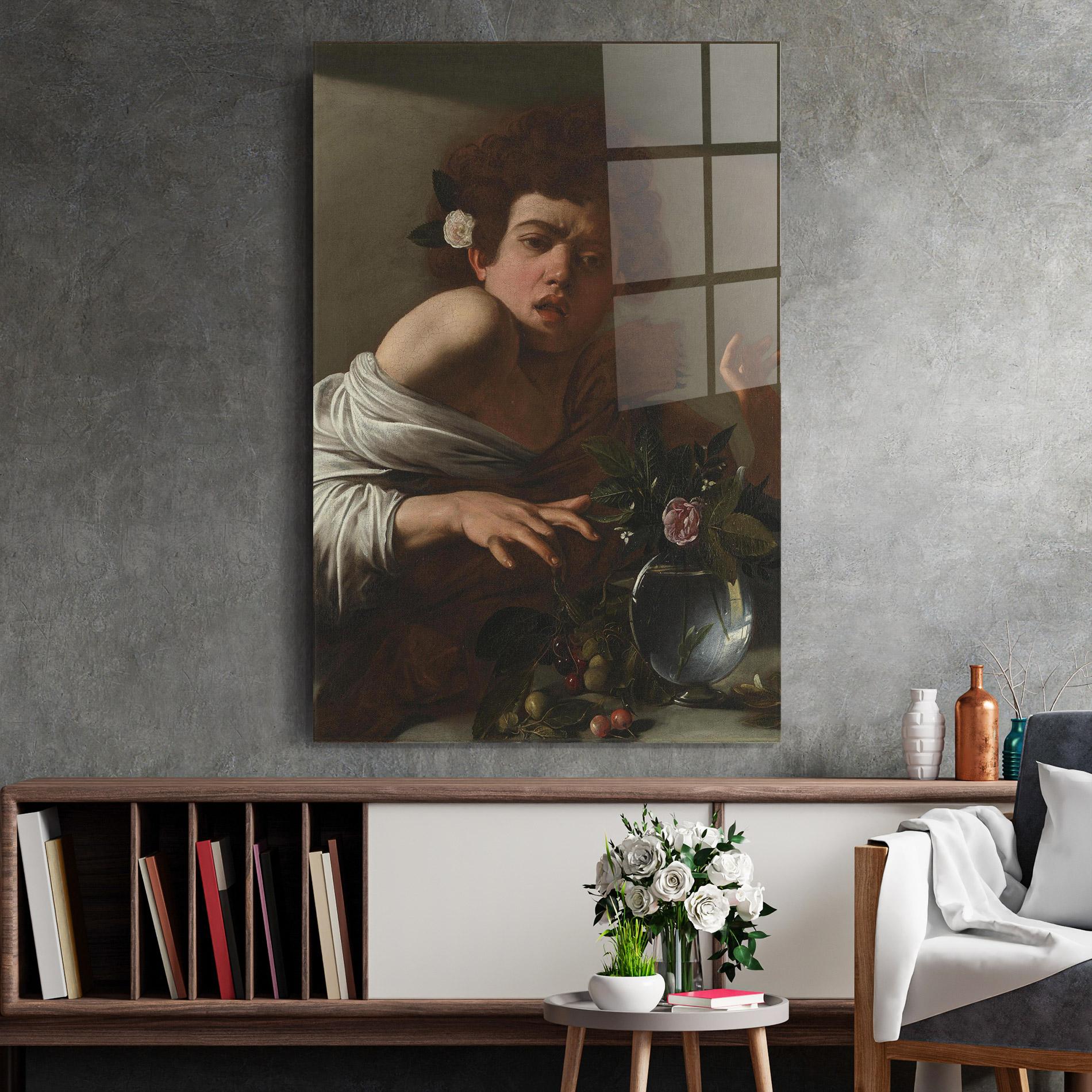 Tablou Sticla Boy Bitten By A Lizard mockup 2