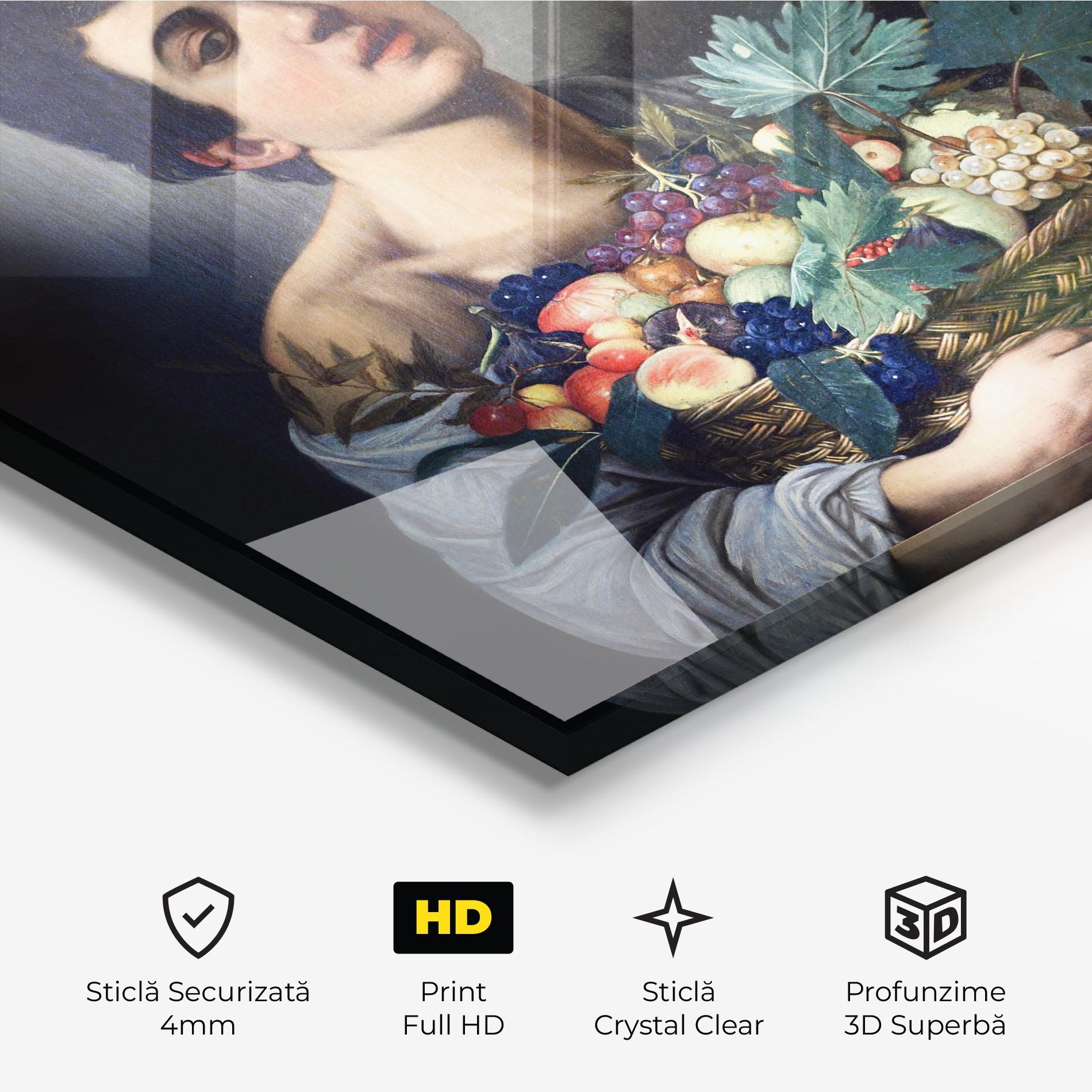 Tablou Sticla Boy With A Basket Of Fruit mockup 3