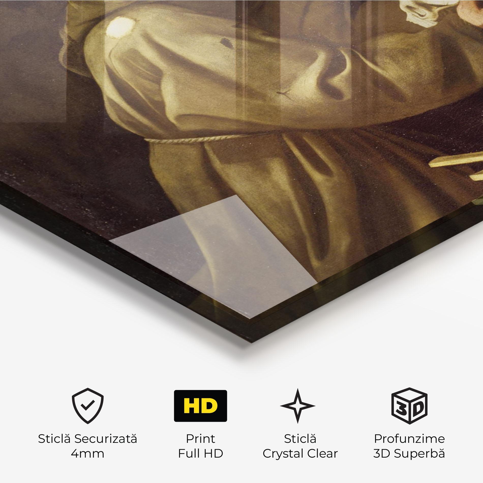 Tablou Sticla Caravaggio Francis Prayer mockup 3