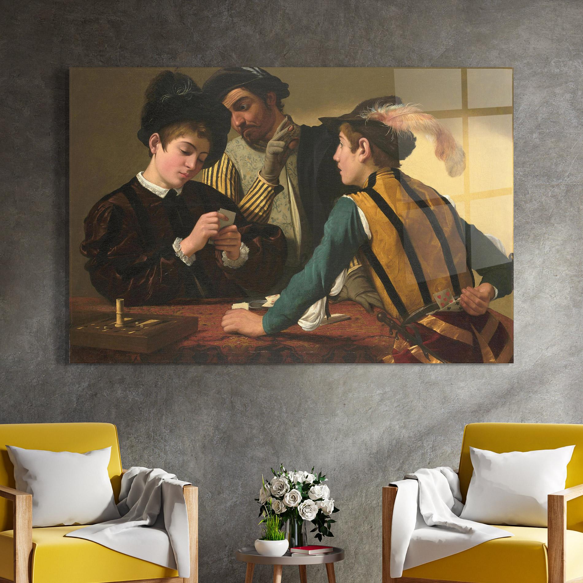 Tablou Sticla Caravaggio The Cardsharps mockup 4