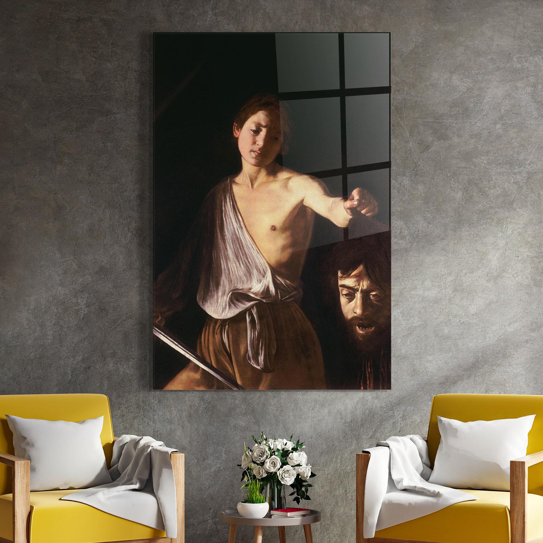 Tablou Sticla David With The Head Of Goliath mockup 4