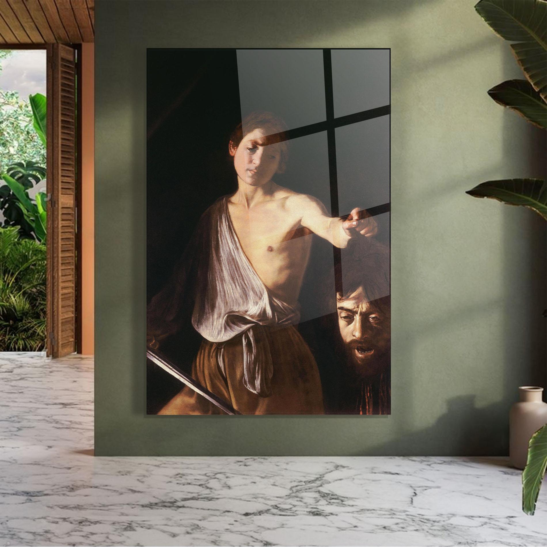 Tablou Sticla David With The Head Of Goliath mockup 7