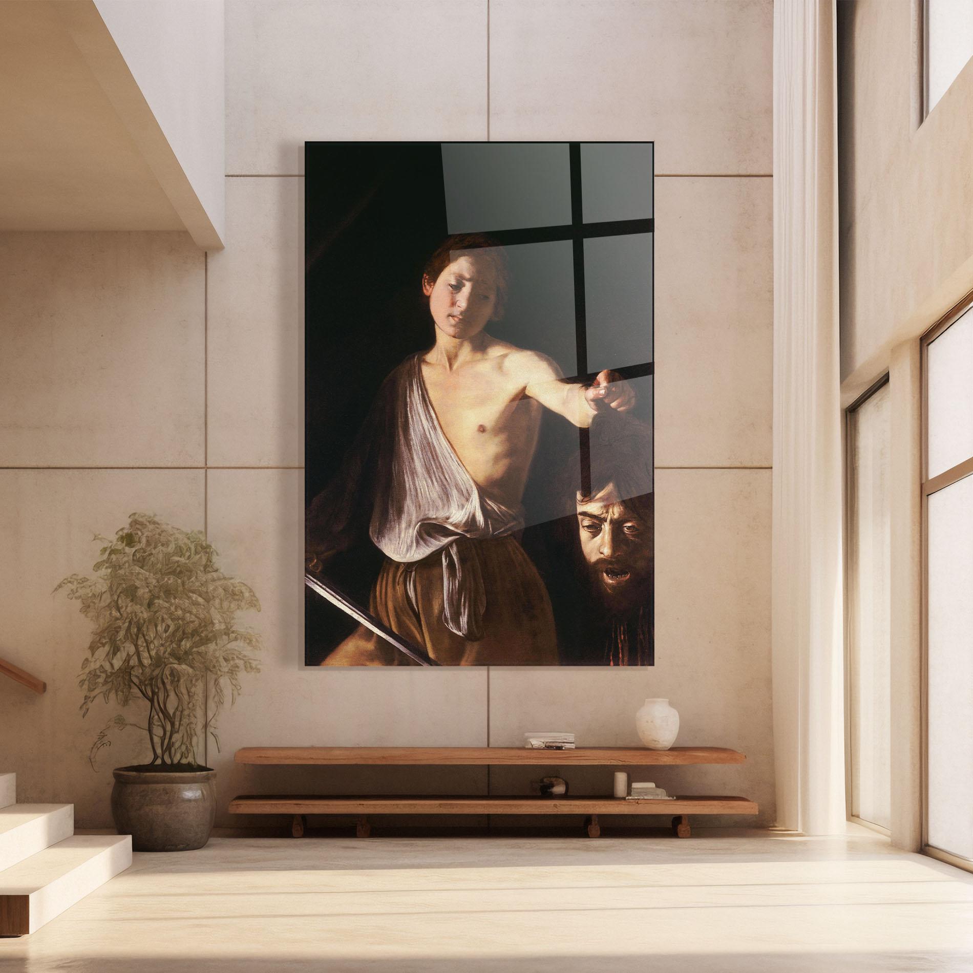 Tablou Sticla David With The Head Of Goliath mockup 8