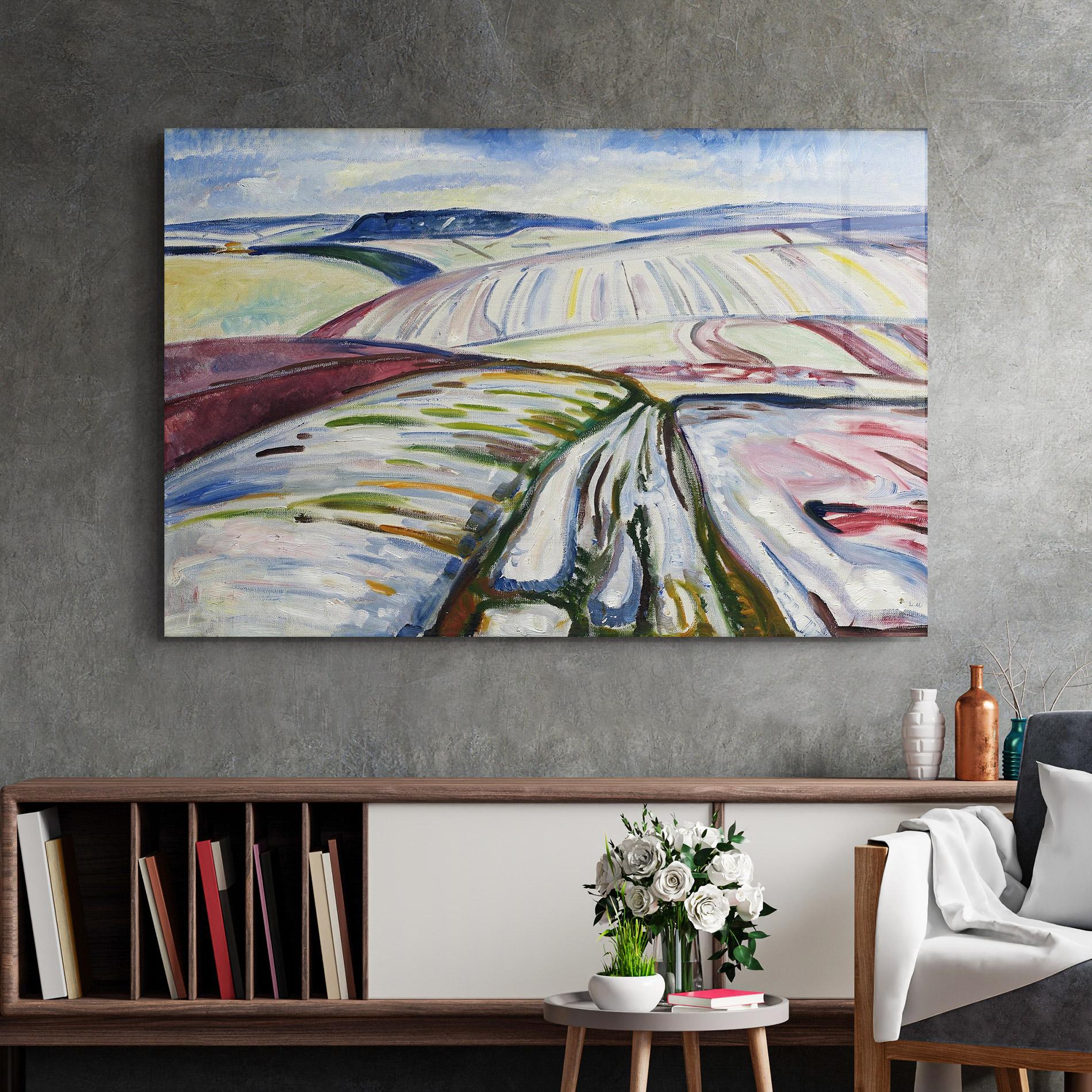 Tablou Sticla Field In Snow mockup 2