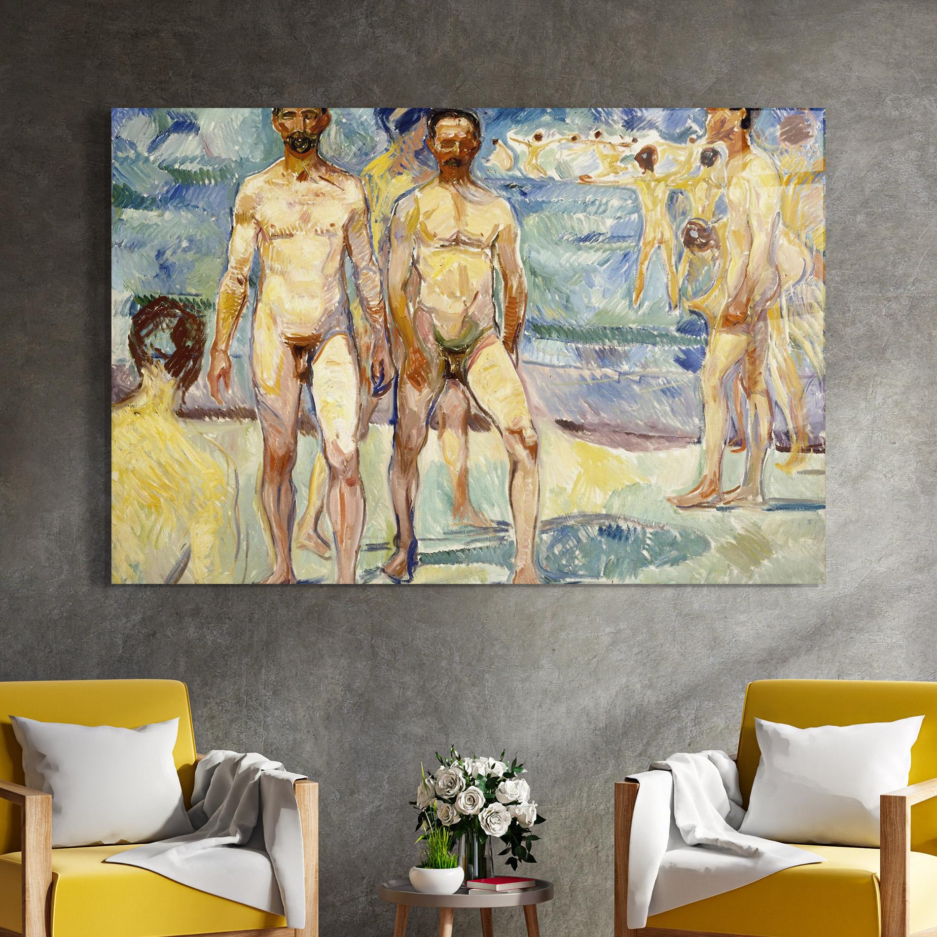 Tablou Sticla Bathing Men mockup 4