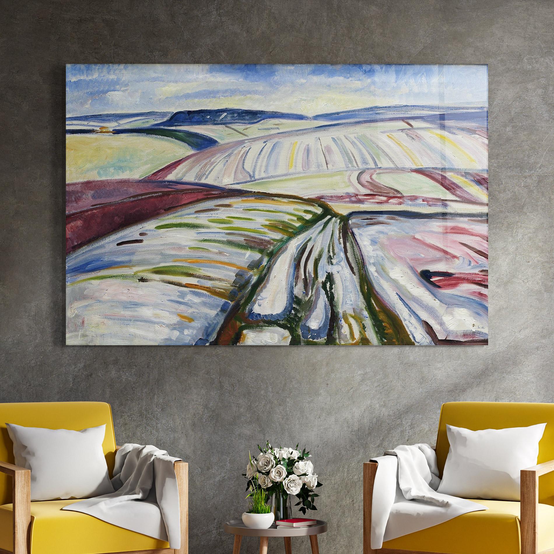 Tablou Sticla Field In Snow mockup 4