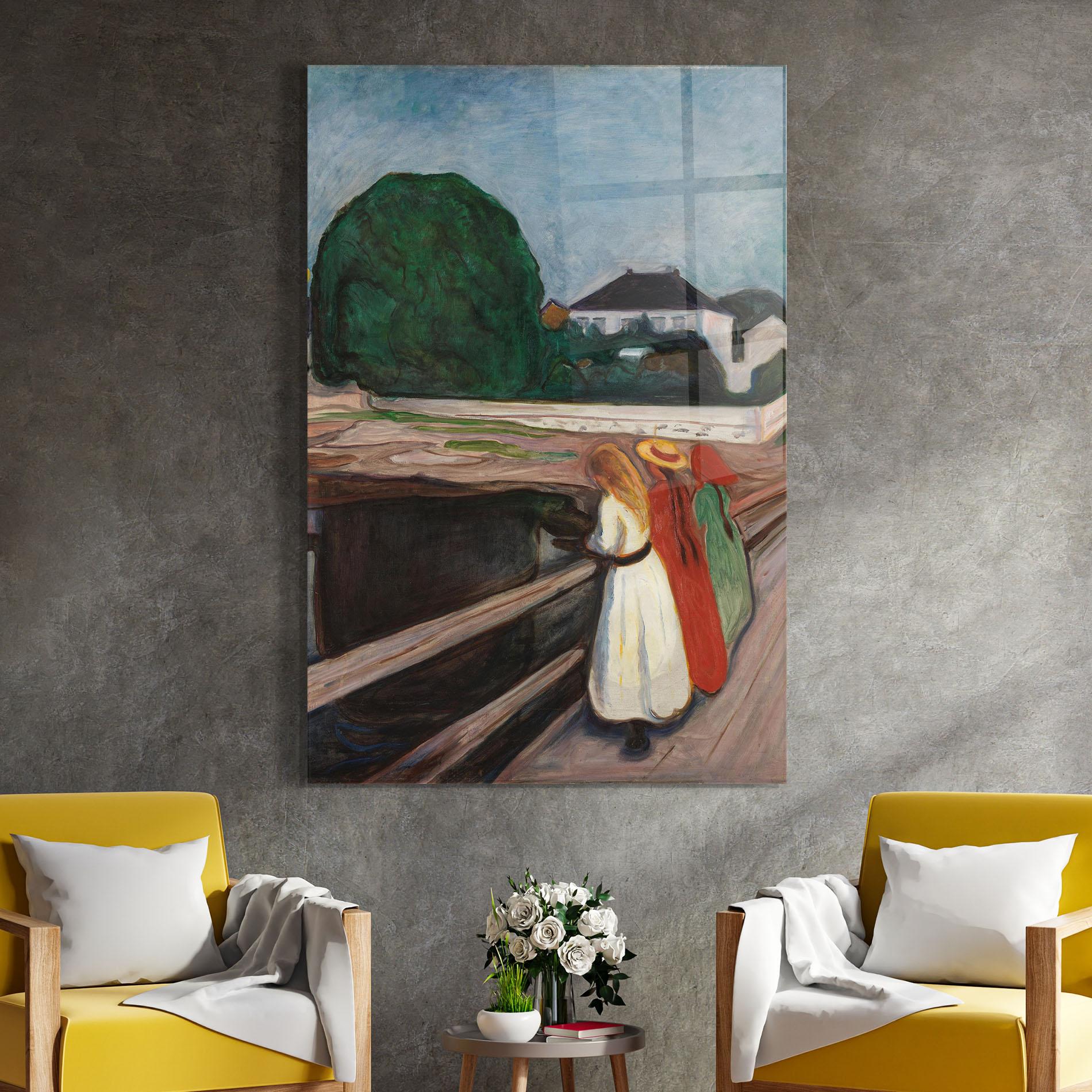 Tablou Sticla Girls On The Bridge mockup 4