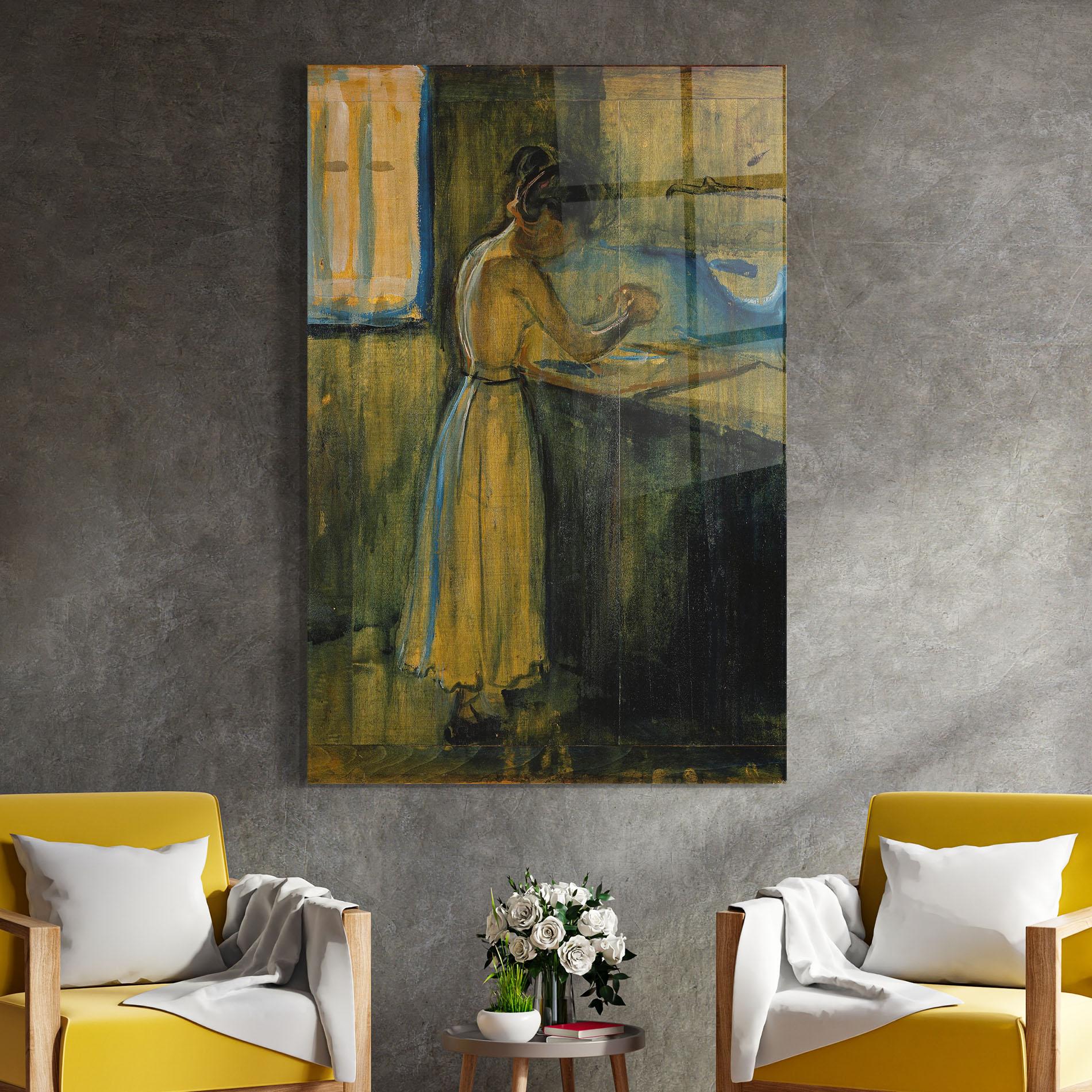 Tablou Sticla Woman Washing Herself mockup 4