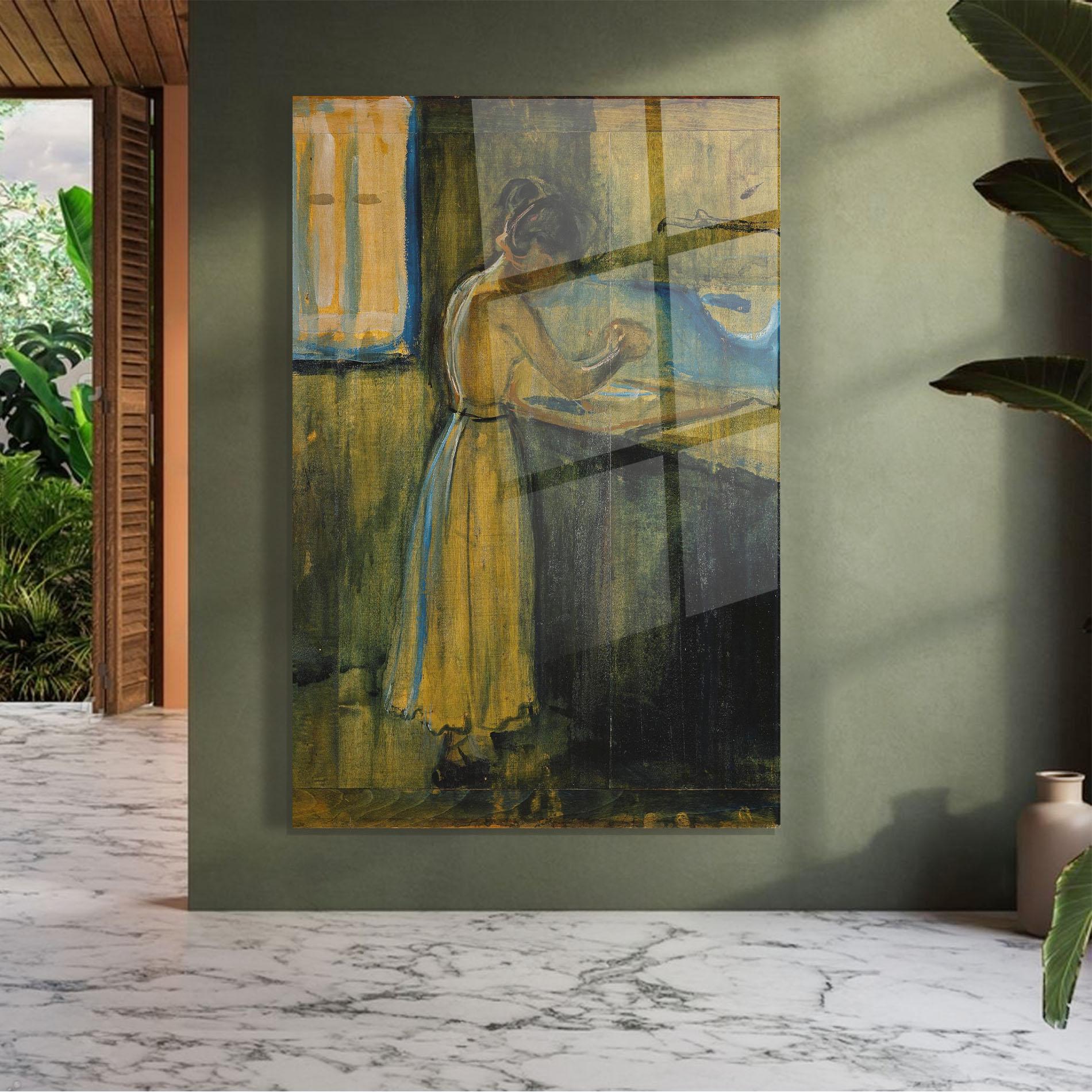 Tablou Sticla Woman Washing Herself mockup 7