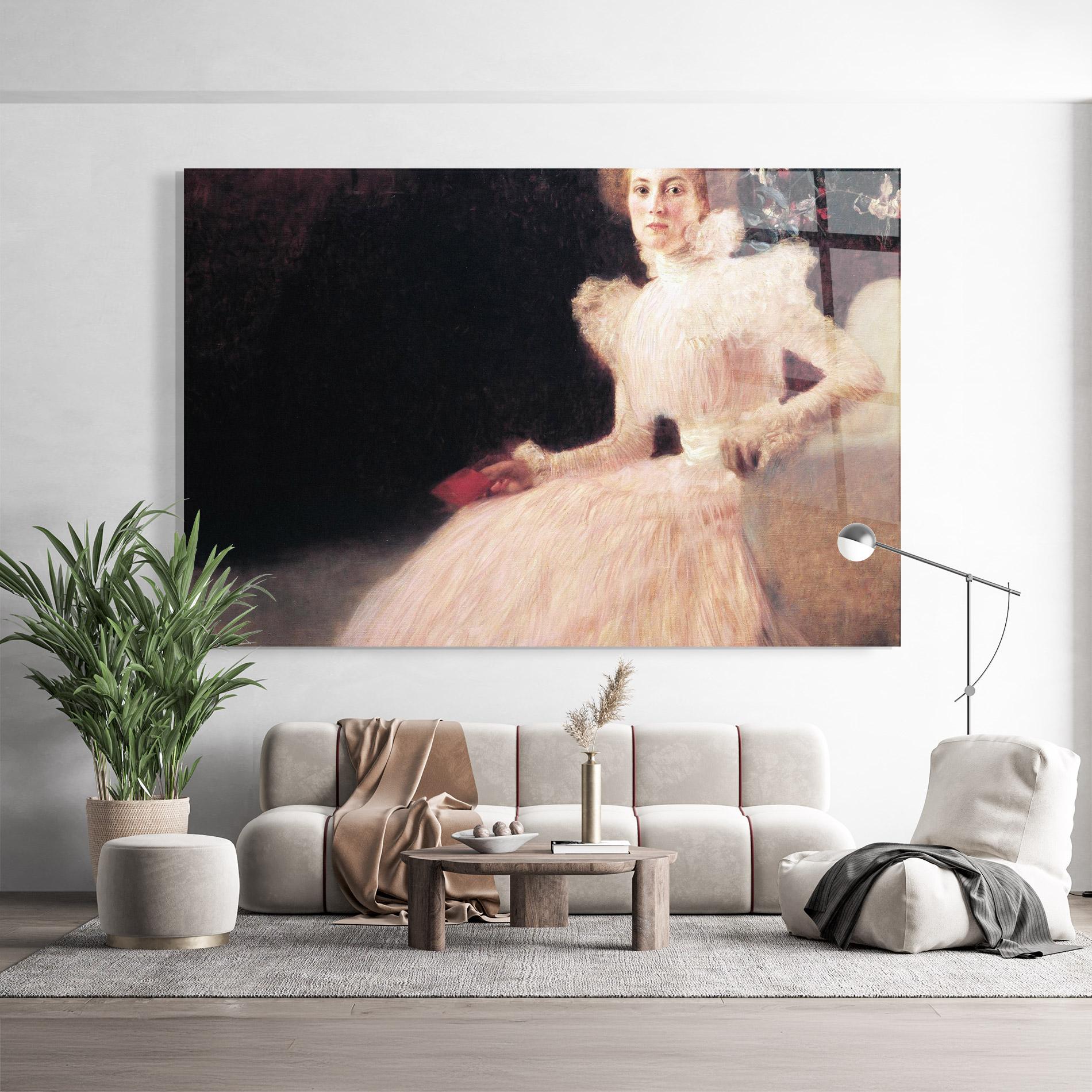 Tablou Sticla Gustav Klimt Pink Dress mockup 9