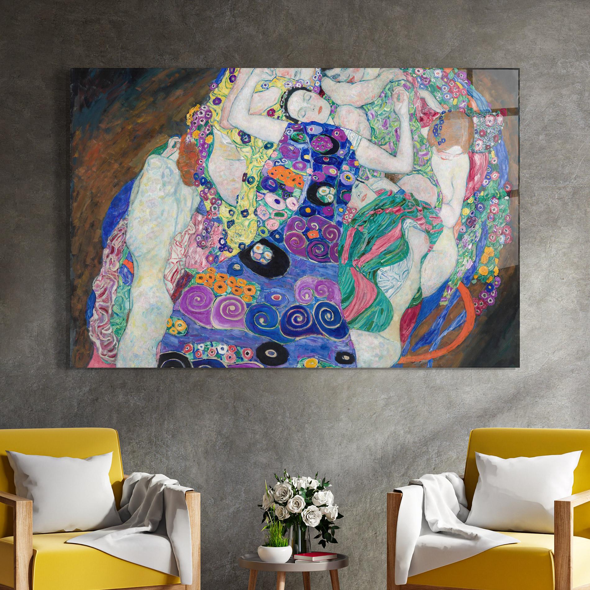 Tablou Sticla Klimt Die Jungfrau mockup 4