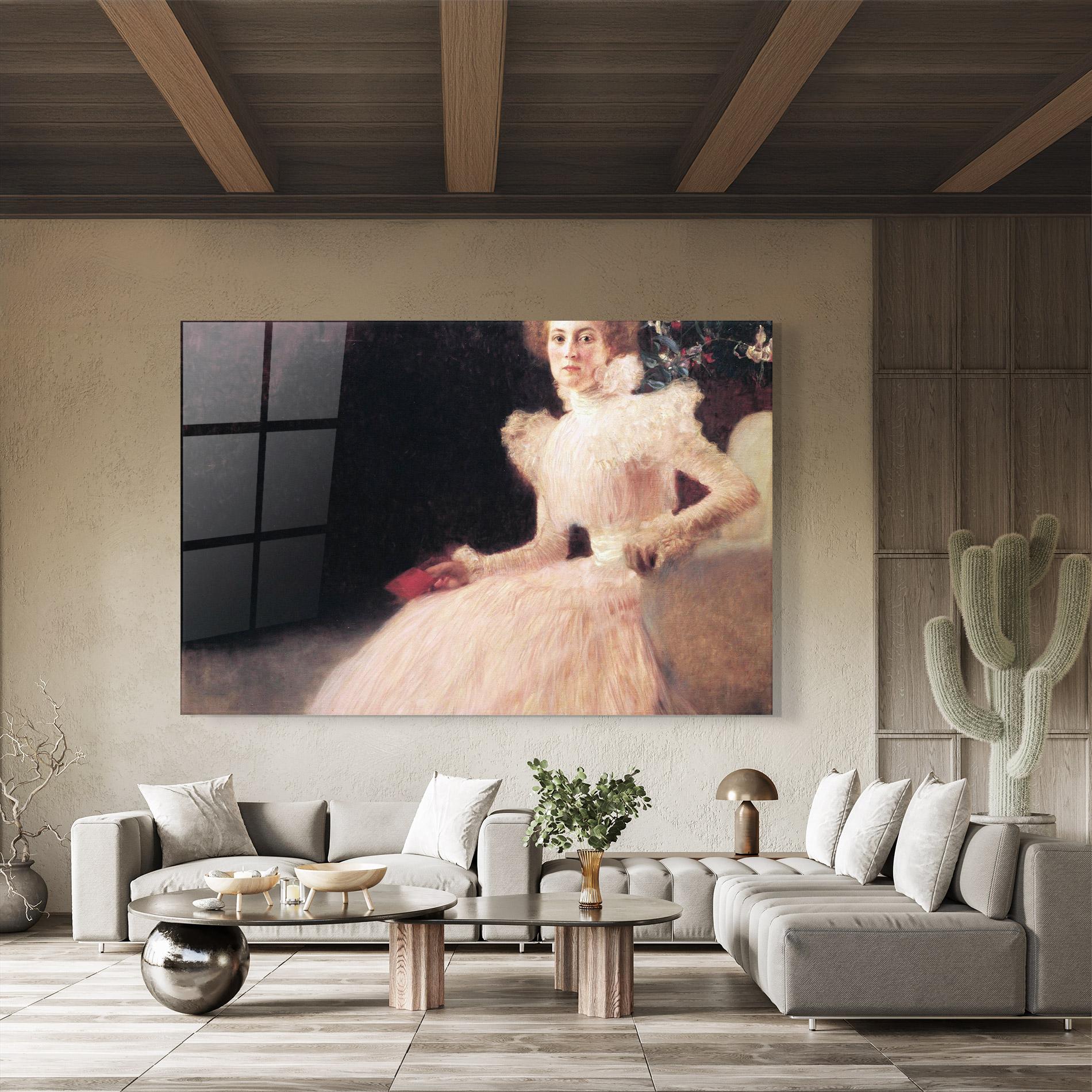 Tablou Sticla Gustav Klimt Pink Dress mockup 8