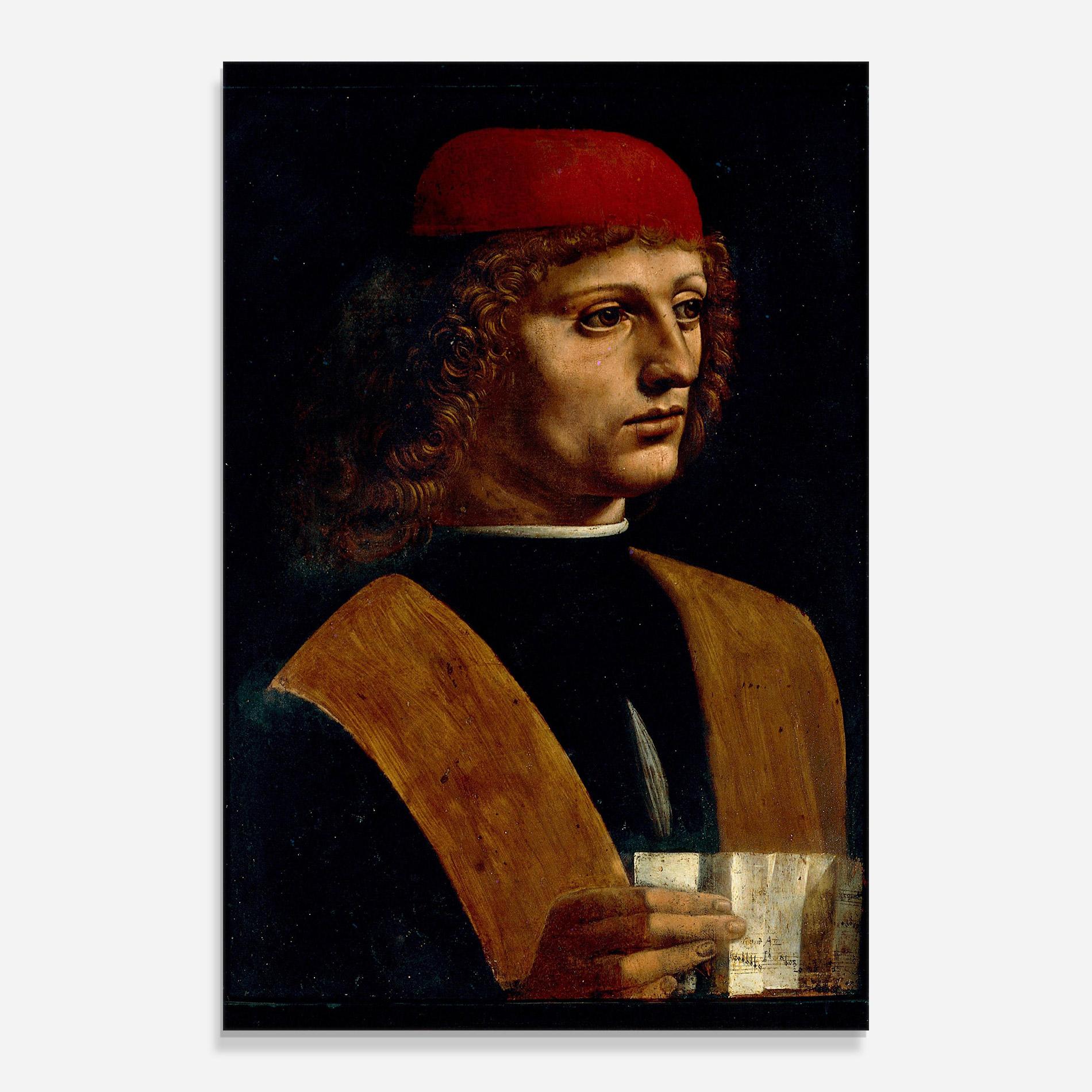 Tablou Sticla Leonardo Da Vinci Portrait Of A Musician Pinacoteca Ambrosiana mockup 0