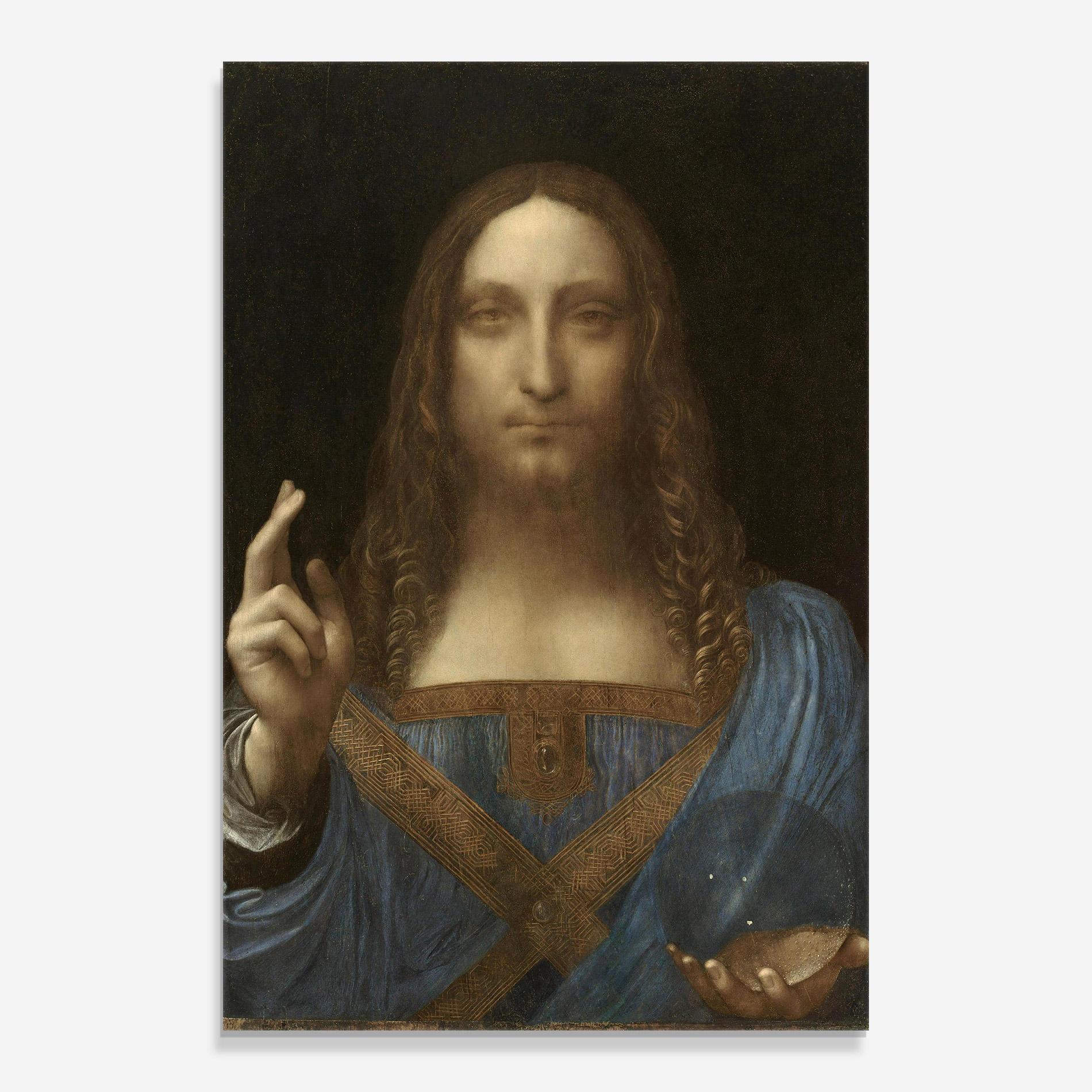 Tablou Sticla Leonardo Da Vinci Salvator Mundi mockup 0