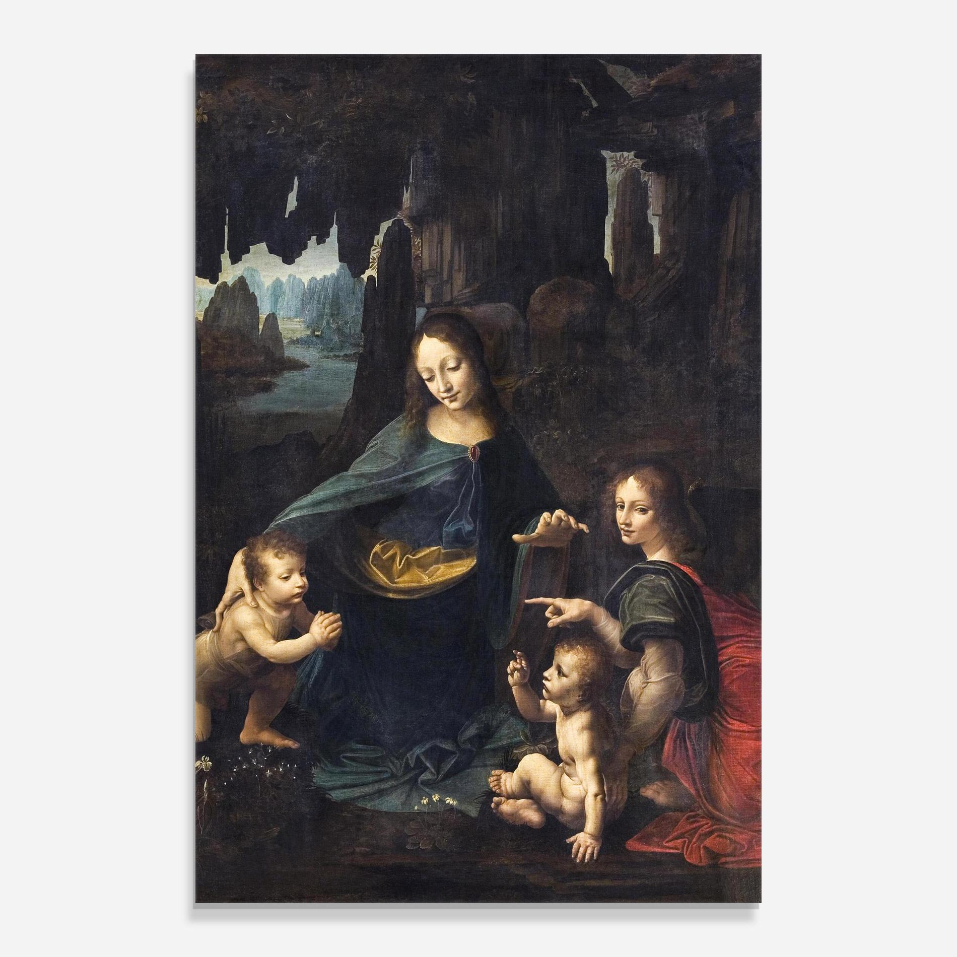 Tablou Sticla The Virgin Of The Rocks Leonardo Da Vinci mockup 0
