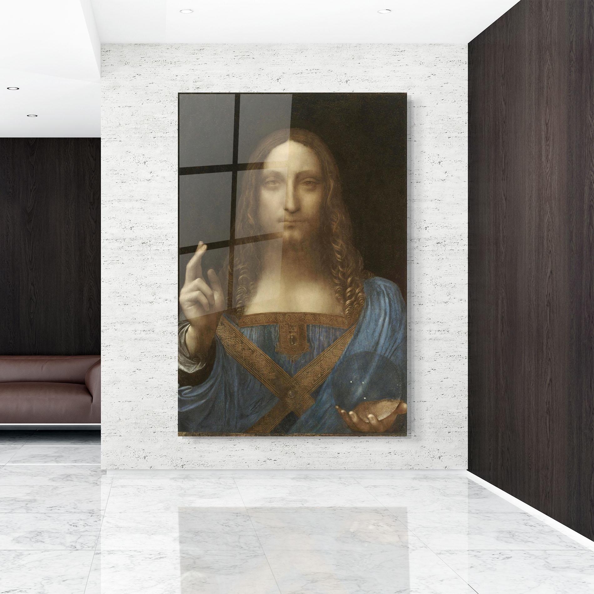 Tablou Sticla Leonardo Da Vinci Salvator Mundi mockup 9