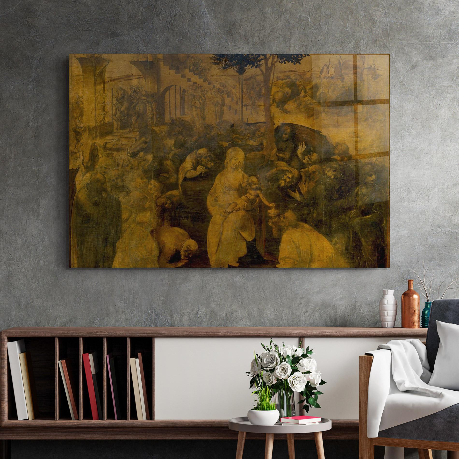Tablou Sticla Leonardo Da Vinci Adorazione Dei Magi mockup 2