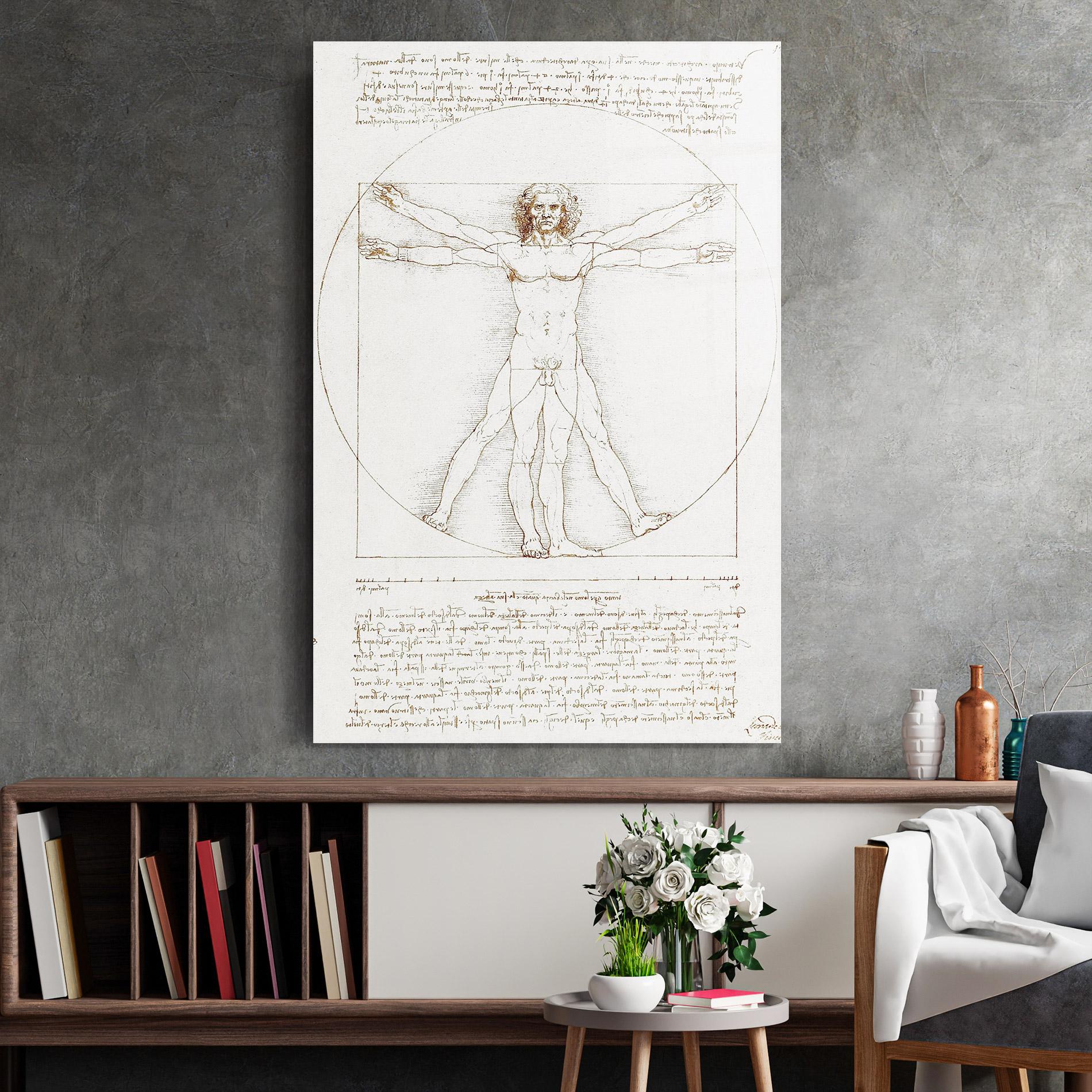 Tablou Sticla Leonardo Da Vinci's Vitruvian Man mockup 2
