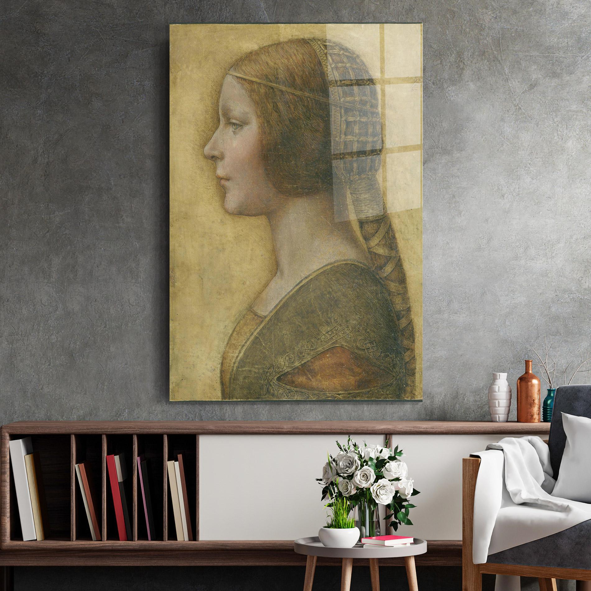 Tablou Sticla Profile Of A Young Fiancee Da Vinci mockup 2
