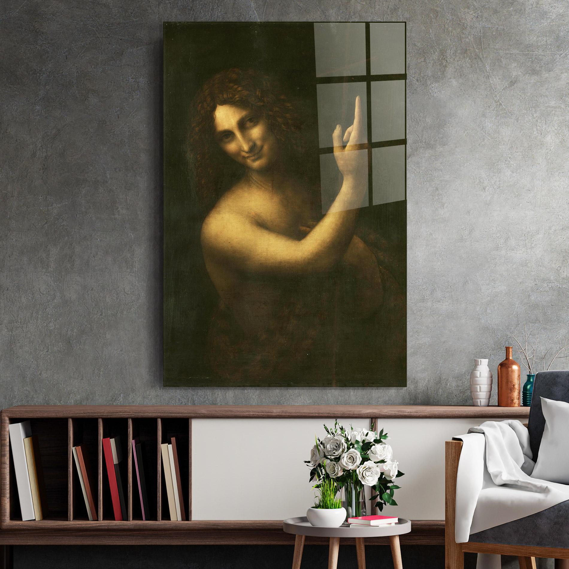 Tablou Sticla Seonardo Da Vinci Saint John The Baptist mockup 2