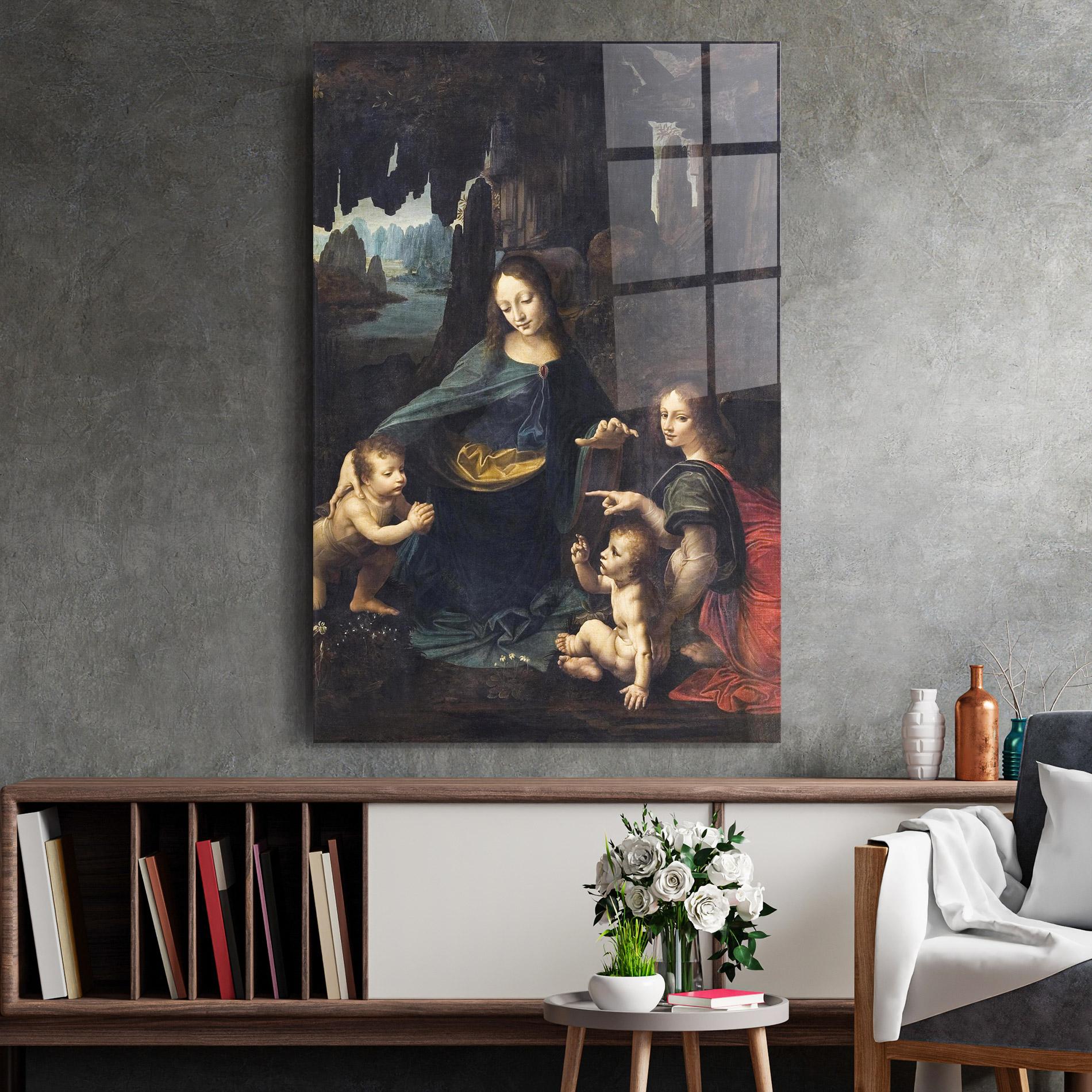 Tablou Sticla The Virgin Of The Rocks Leonardo Da Vinci mockup 2