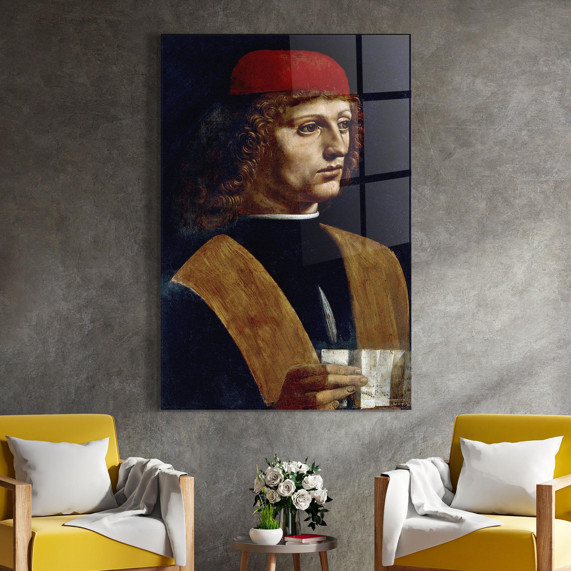 Tablou Sticla Leonardo Da Vinci's The Portrait Of A Musician mockup 4