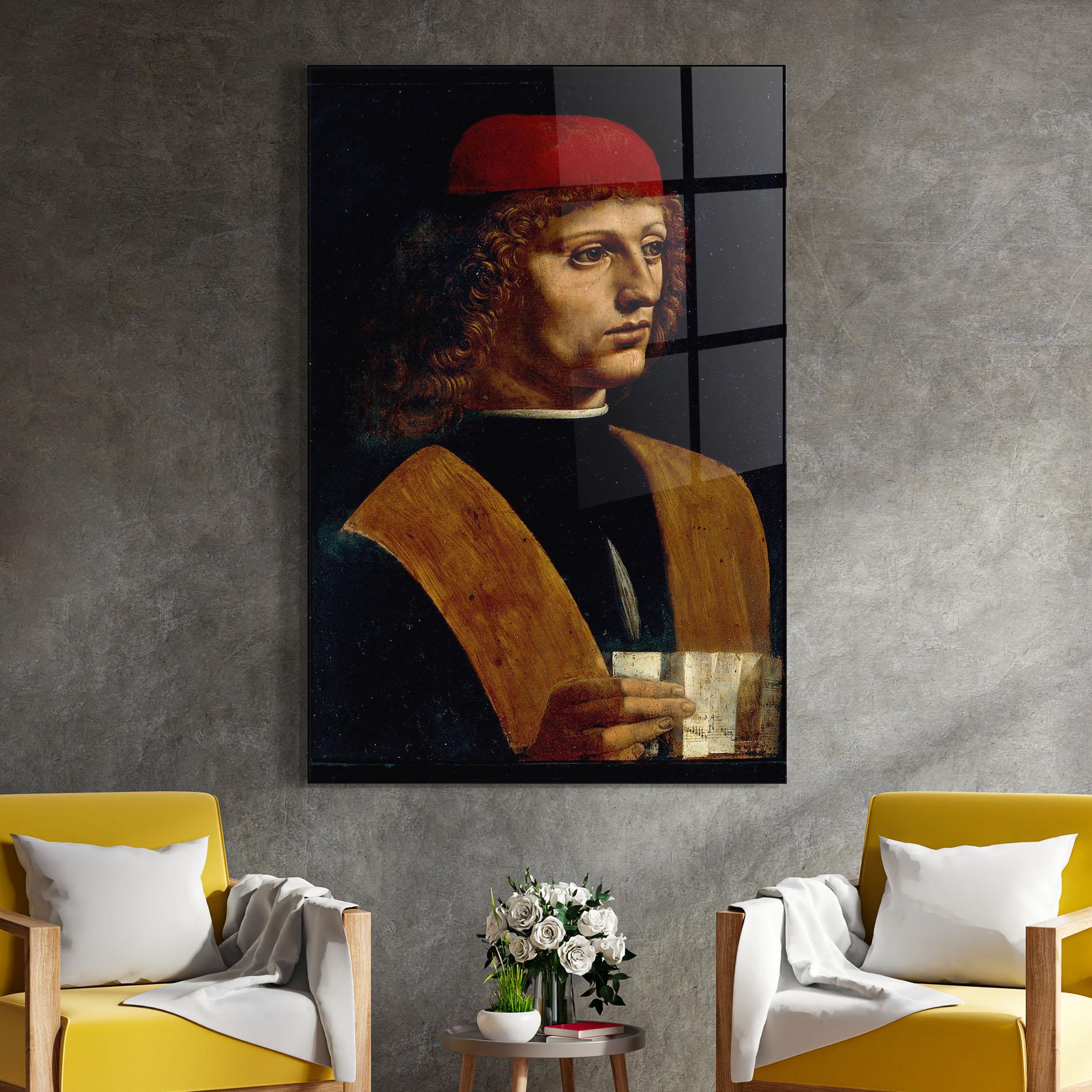 Tablou Sticla Leonardo Da Vinci Portrait Of A Musician Pinacoteca Ambrosiana mockup 4