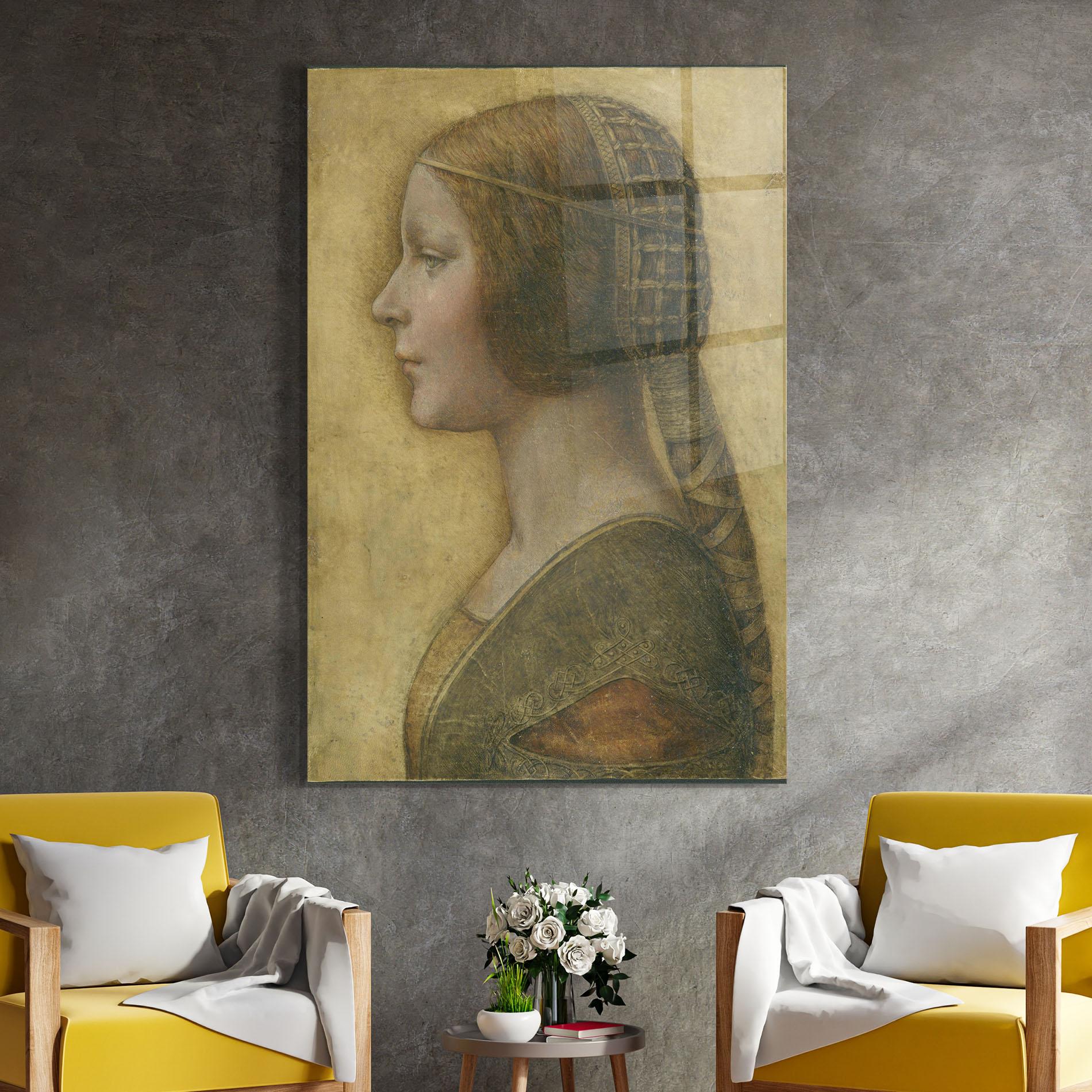 Tablou Sticla Profile Of A Young Fiancee Da Vinci mockup 4