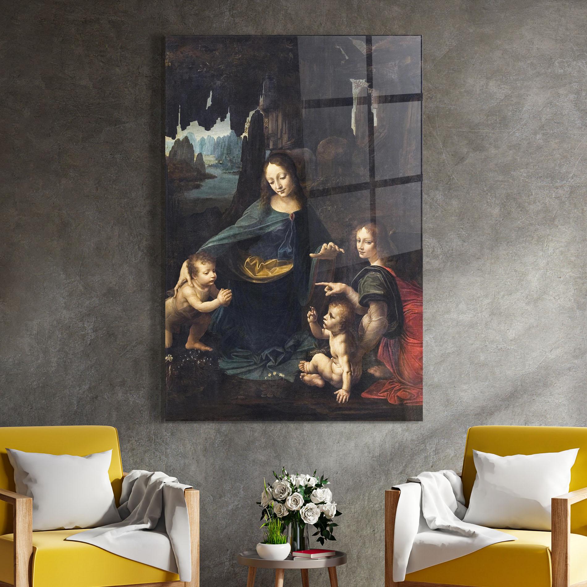 Tablou Sticla The Virgin Of The Rocks Leonardo Da Vinci mockup 4