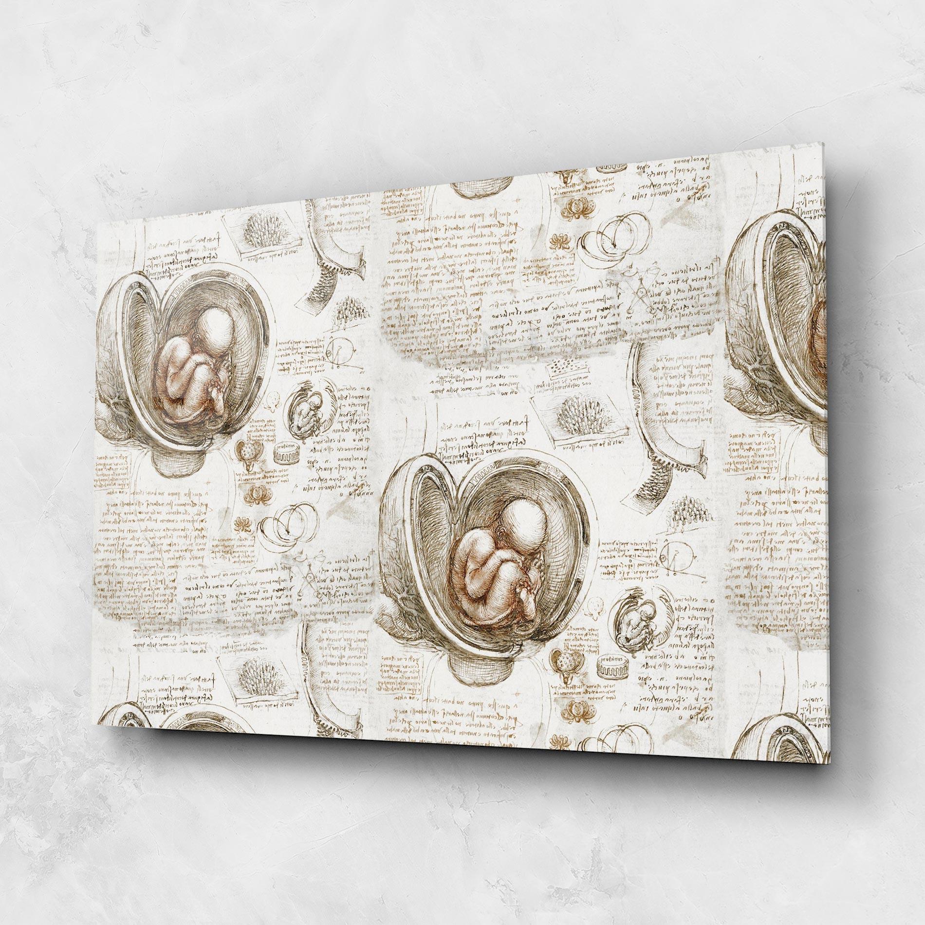 Tablou Sticla Leonardo Studies Of The Foetus mockup 1