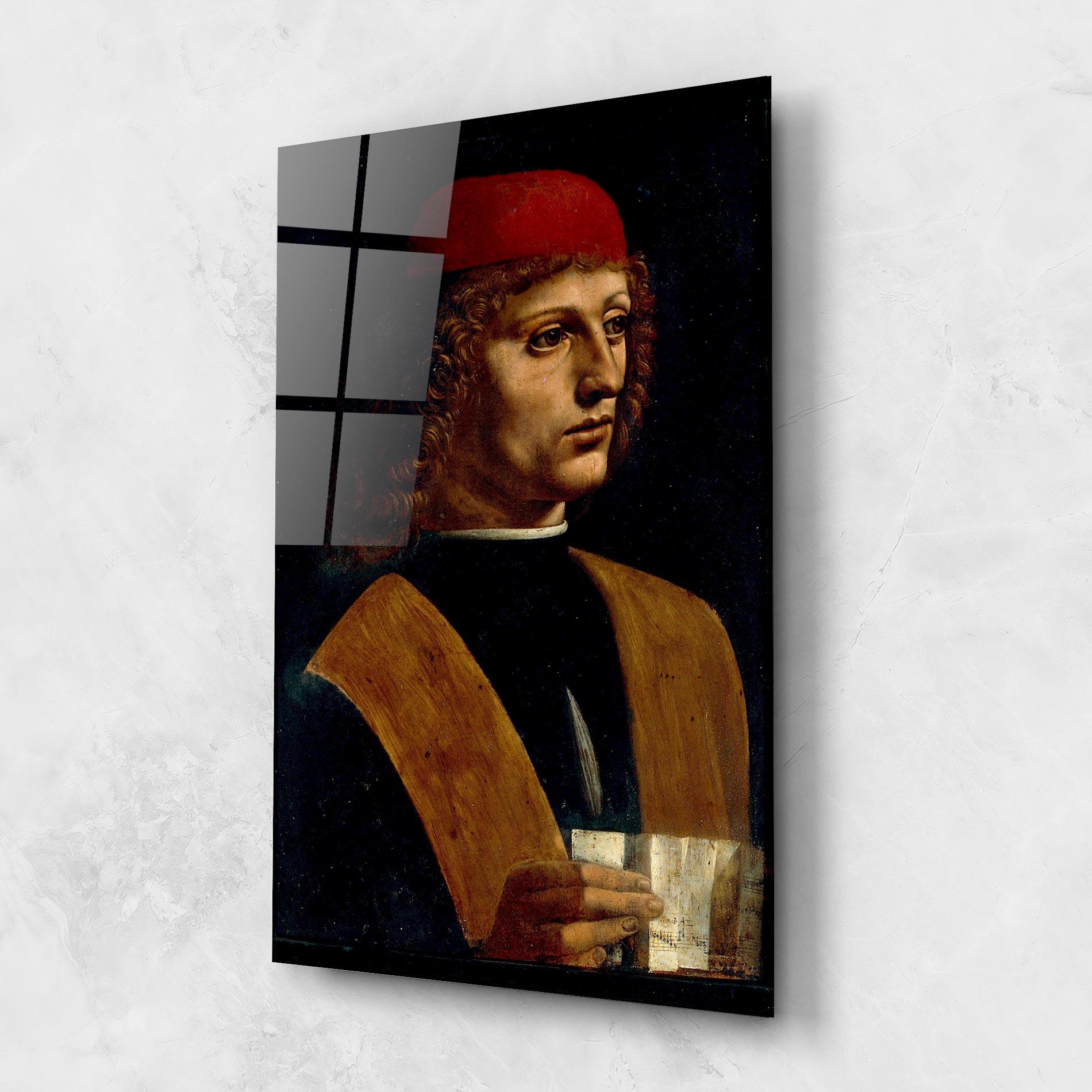 Tablou Sticla Leonardo Da Vinci Portrait Of A Musician Pinacoteca Ambrosiana mockup 1